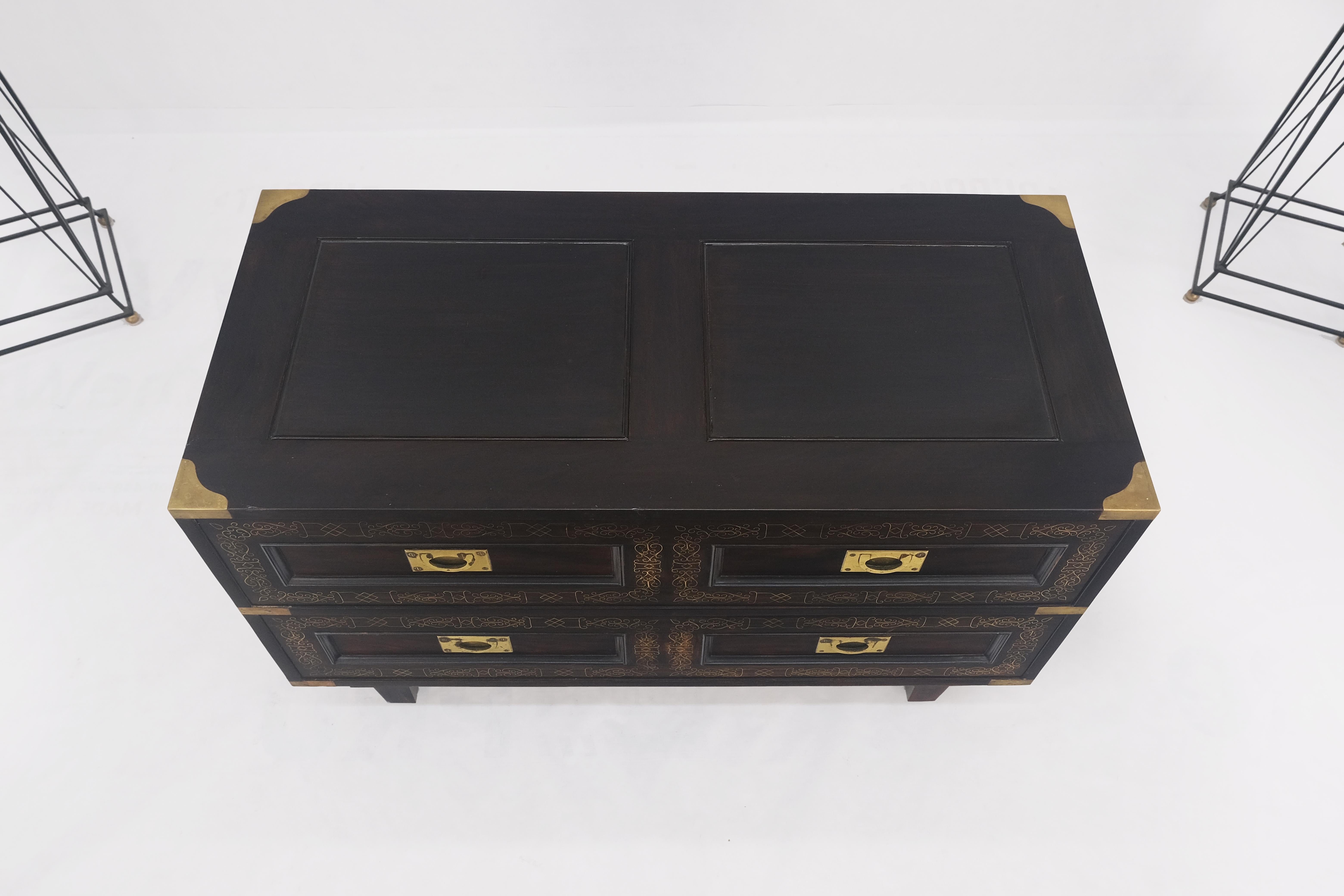 Campaign Style Ebonized Mahogany Brass Inlay Two Drawers Small Dresser Chest  For Sale 4