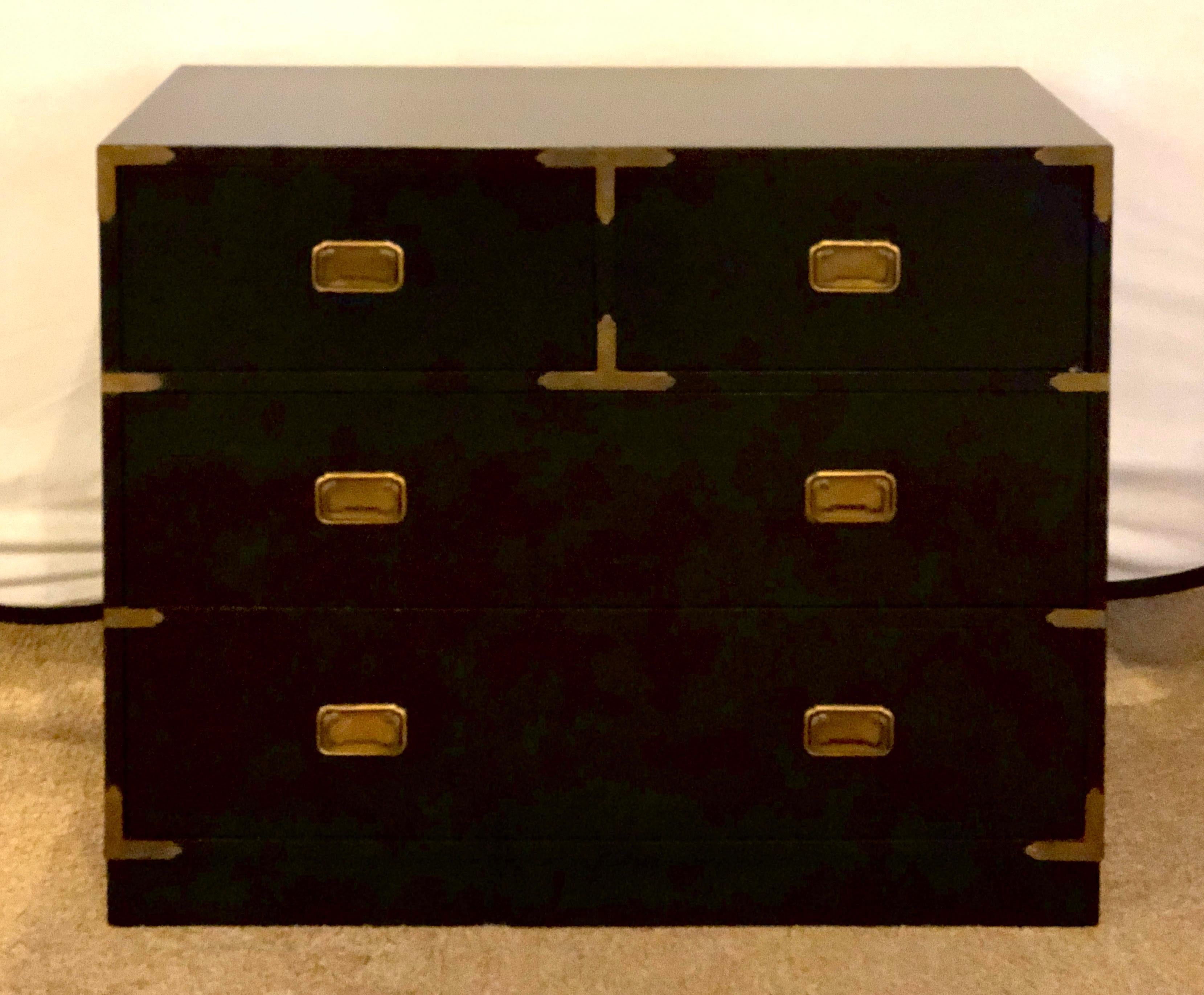 20th Century Campaign Style Ebony Chest / Dresser or Nightstand Attributed to Baker