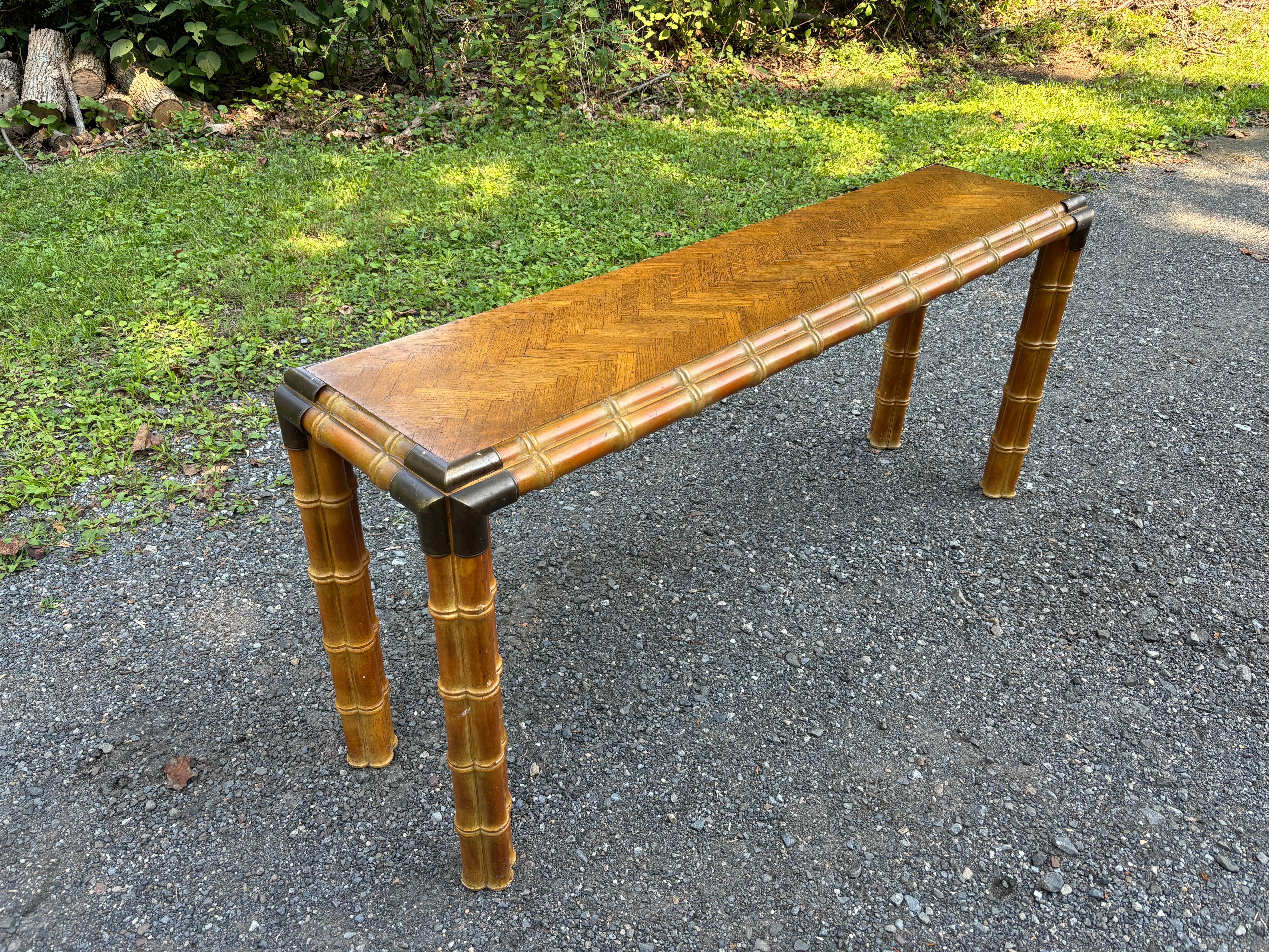 Campaign Style Faux Bamboo Console In Good Condition For Sale In Philadelphia, PA