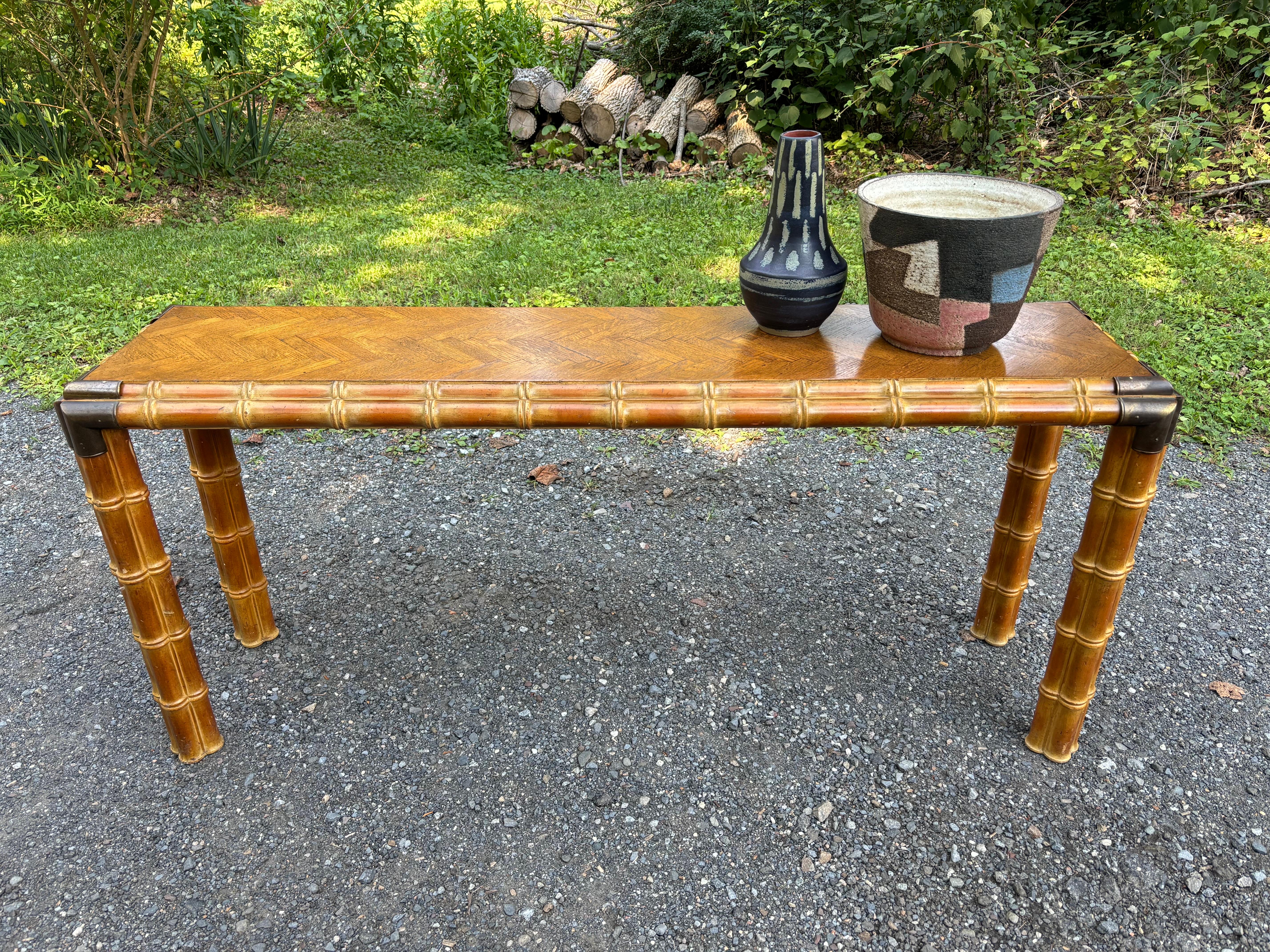 Campaign Style Faux Bamboo Console For Sale 2