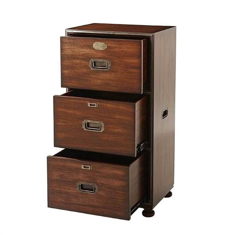 Wood Campaign Style Filing Cabinet For Sale