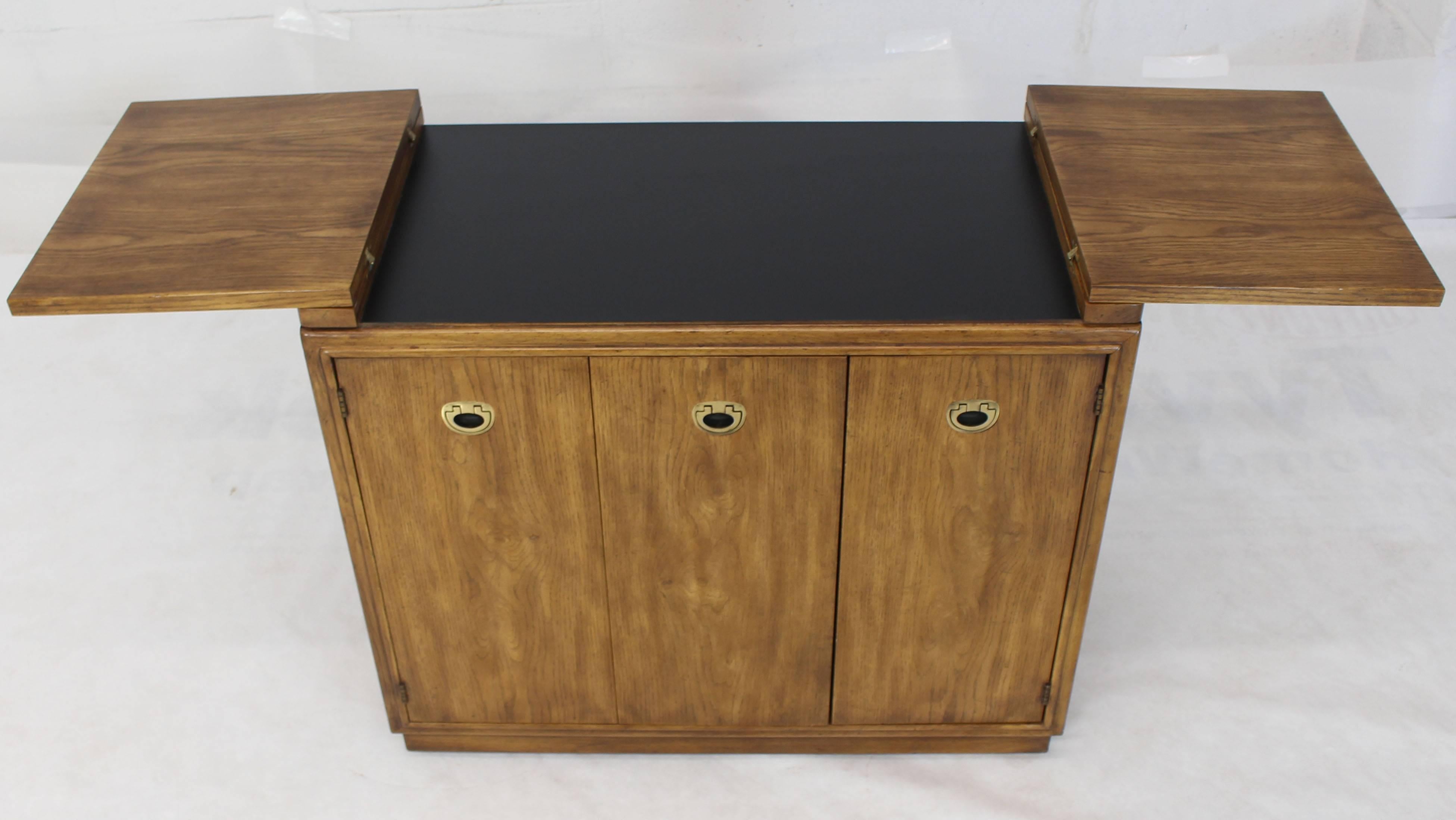 Mid-Century Modern Campaign Style Flip Top Fruitwood Server Liquor Cabinet Drexel For Sale