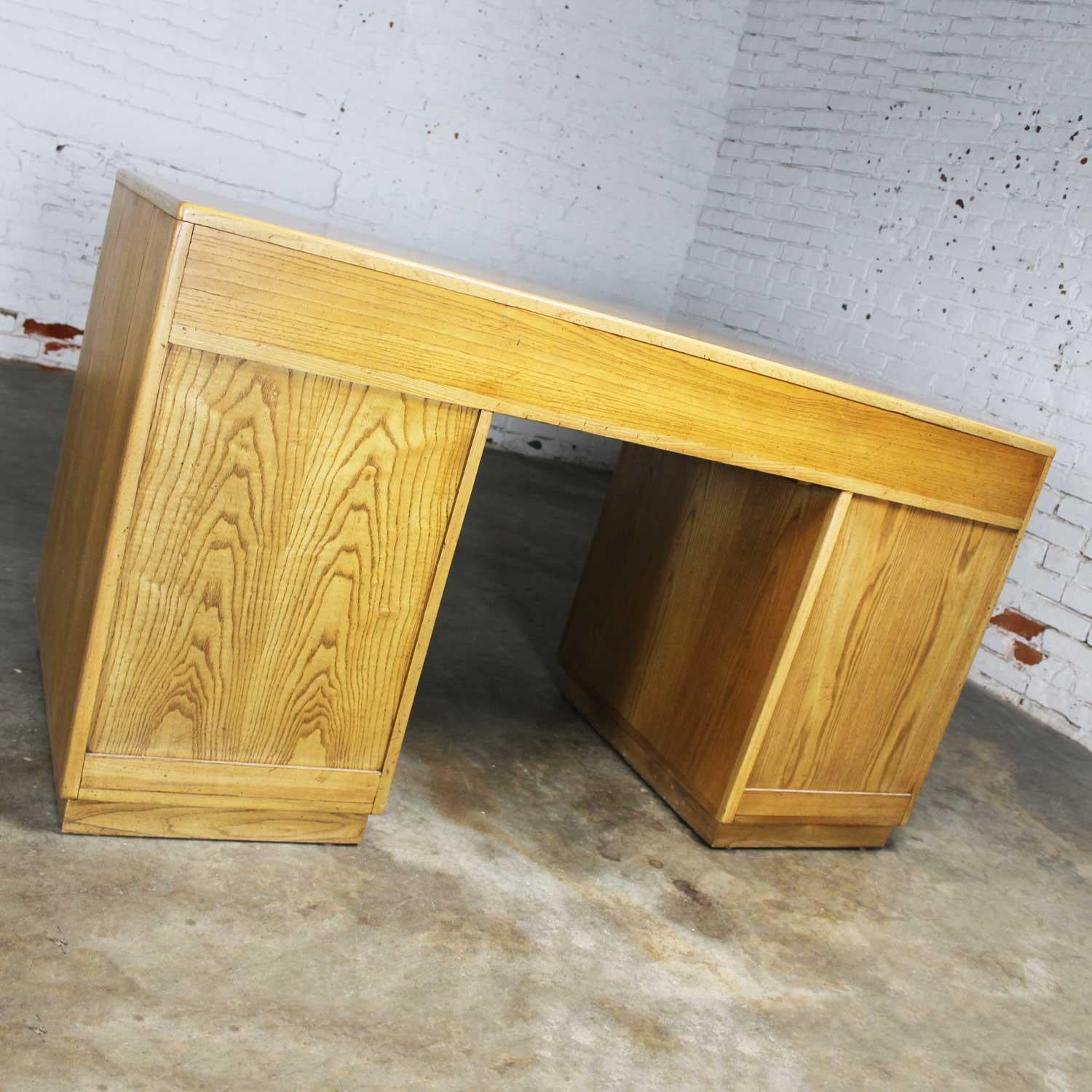 Campaign Style Founders Furniture Light Oak Desk with Brass Plate Accents 2
