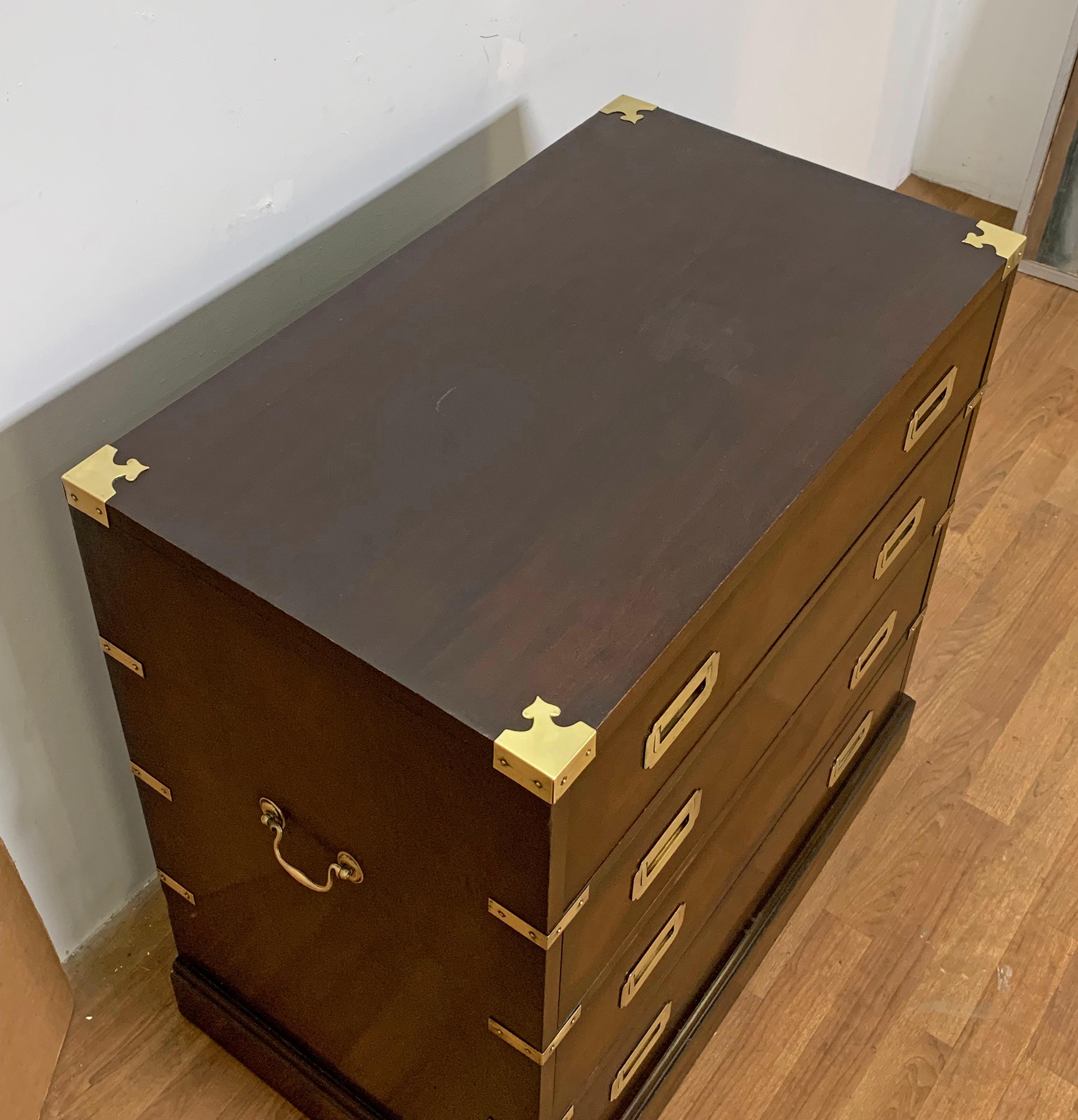 Mid-20th Century Campaign Style Four Drawer Chest, Circa 1950s