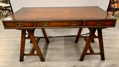 Campaign Style Fruitwood Desk Writing Table Three Drawer