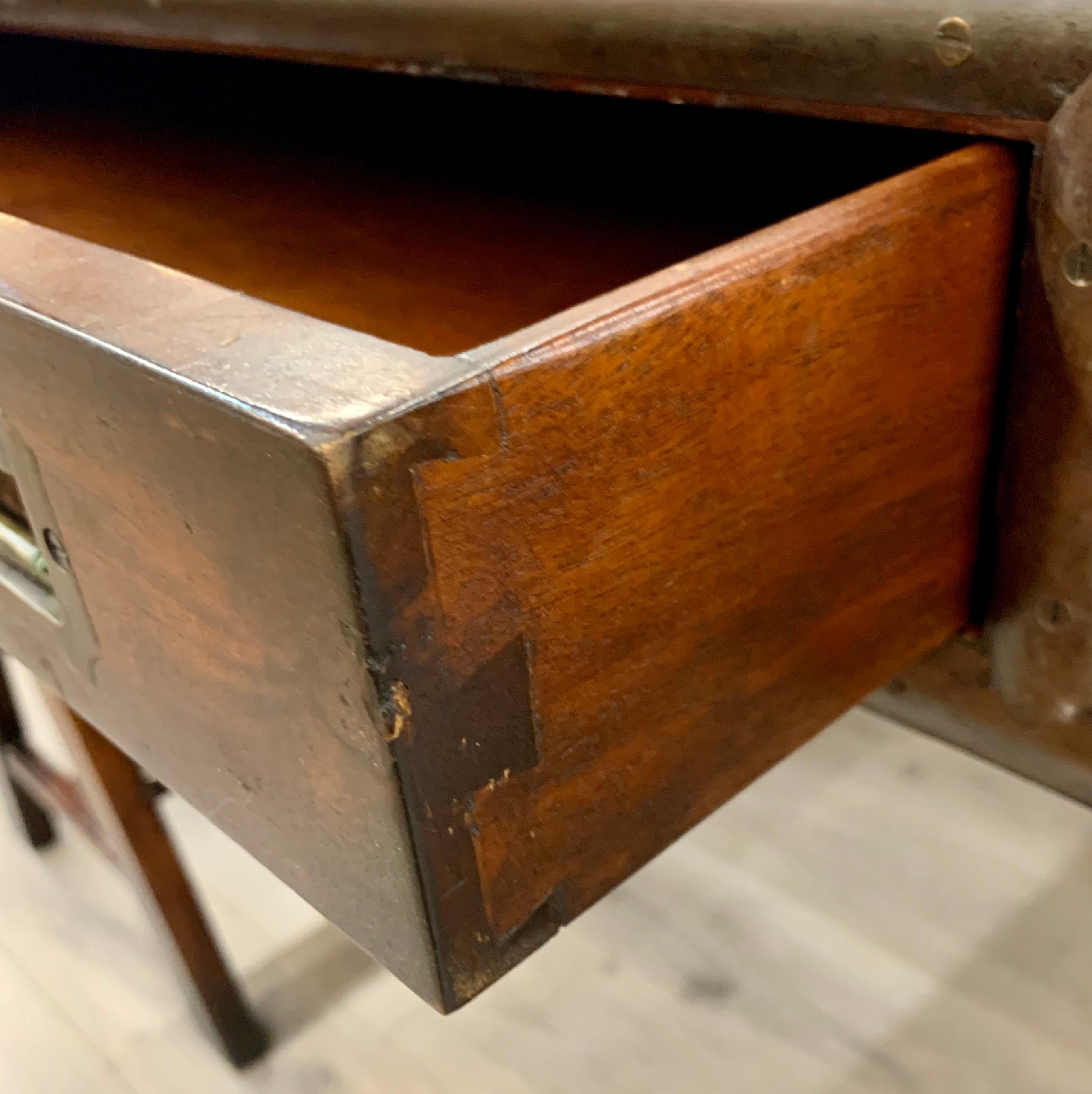 Brass Campaign Style Fruitwood Desk Writing Table Three Drawer