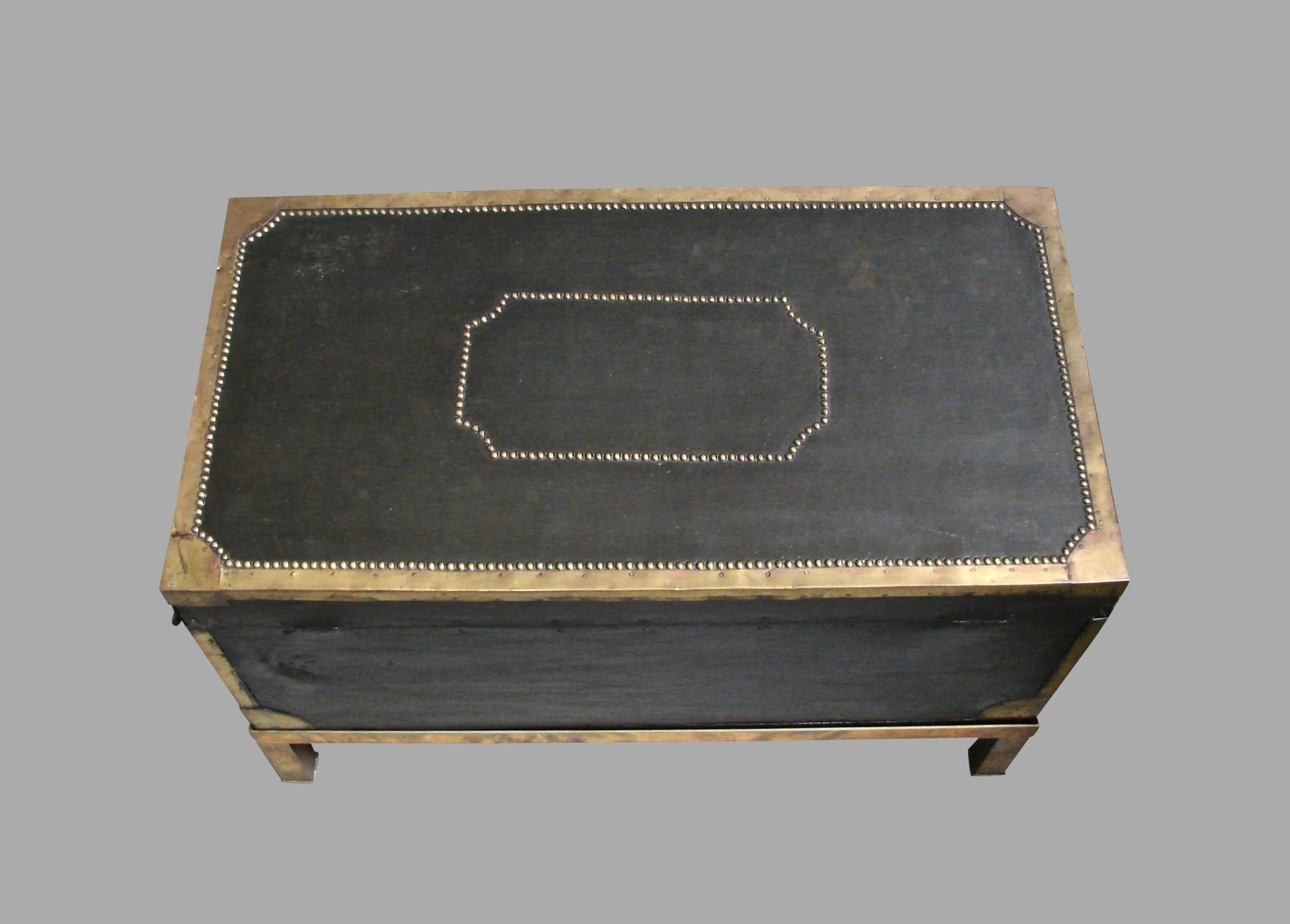 English Campaign Style Leather and Brass Trunk on Custom Base