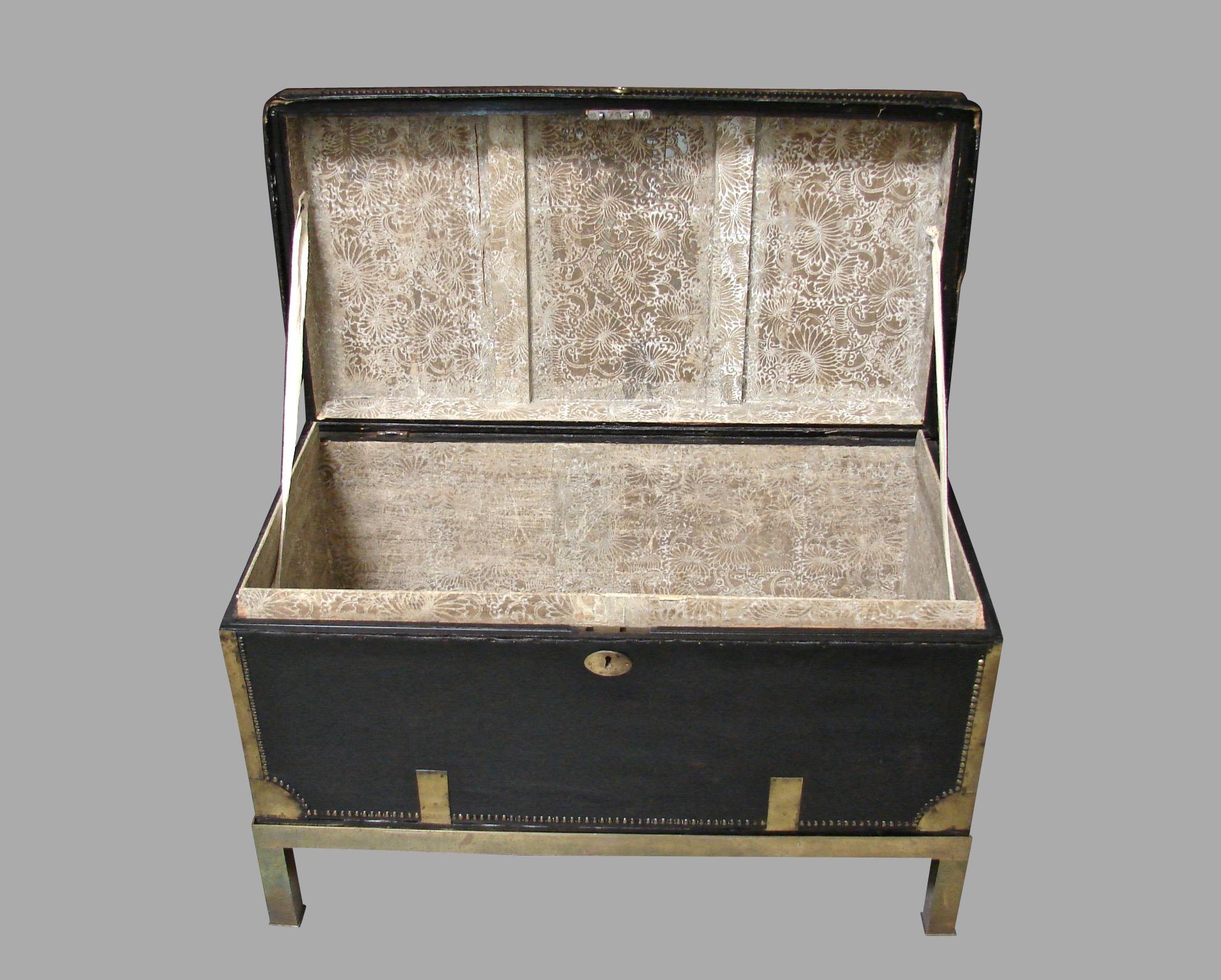 Campaign Style Leather and Brass Trunk on Custom Base 1