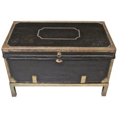 Campaign Style Leather and Brass Trunk on Custom Base