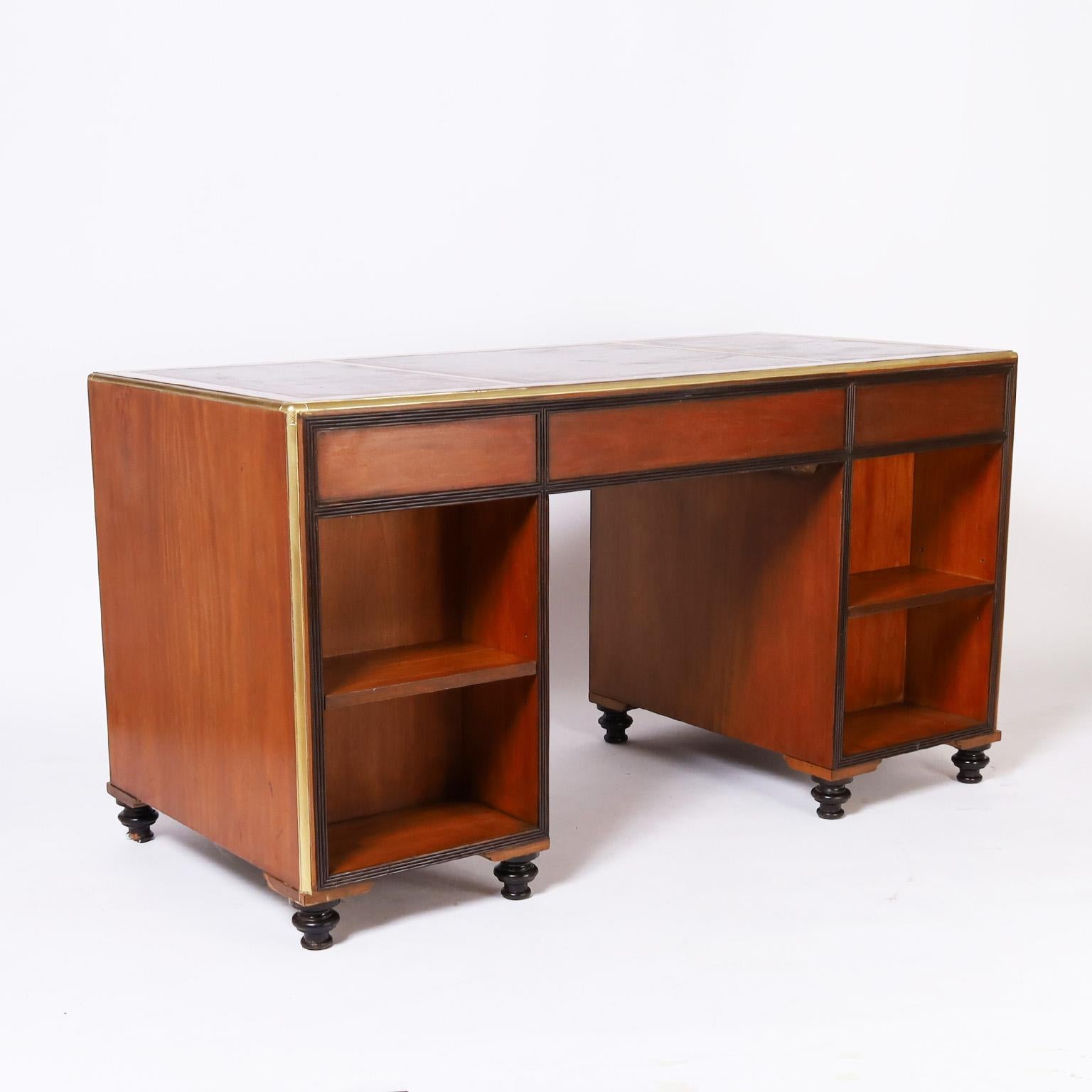 Mahogany Campaign Style Leather Top Desk by Baker