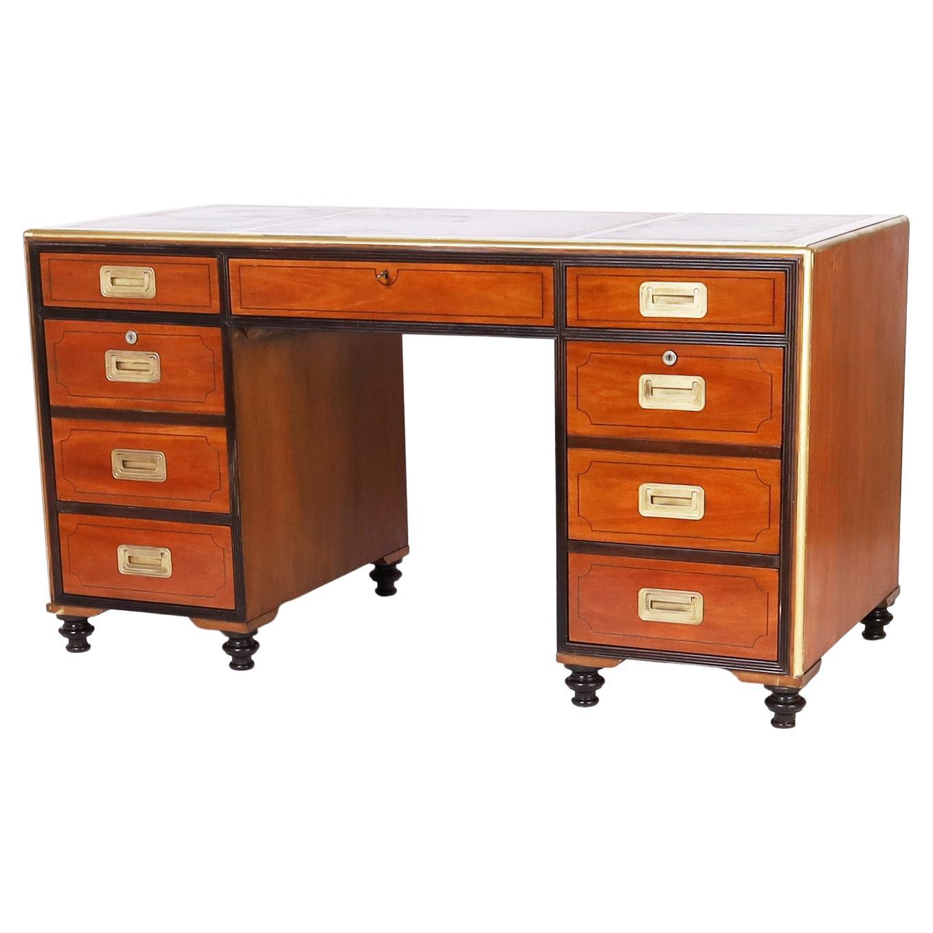Campaign Style Leather Top Desk by Baker
