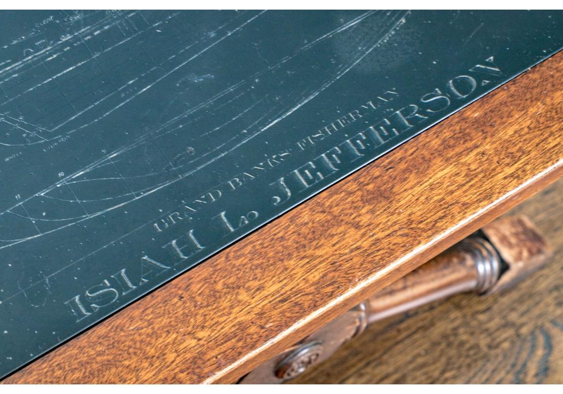 Campaign Style Low Table With Schooner Engraving In Distressed Condition For Sale In Bridgeport, CT
