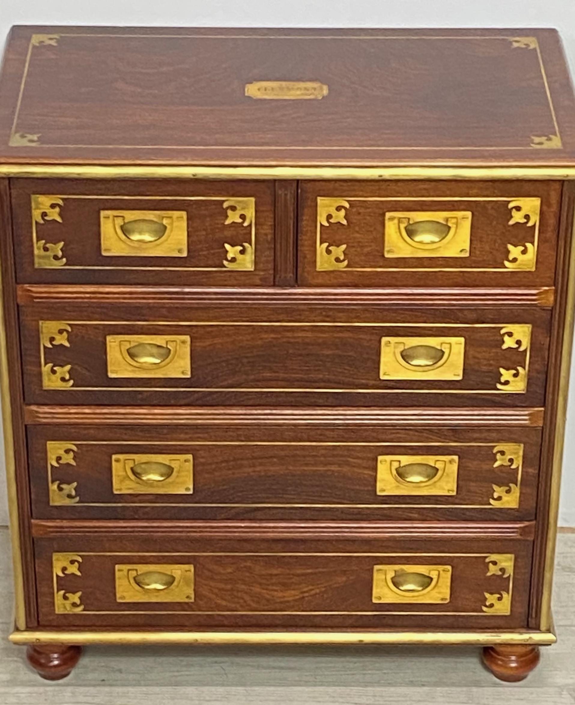 Italian Campaign Style Mahogany and Brass Chest of Drawers