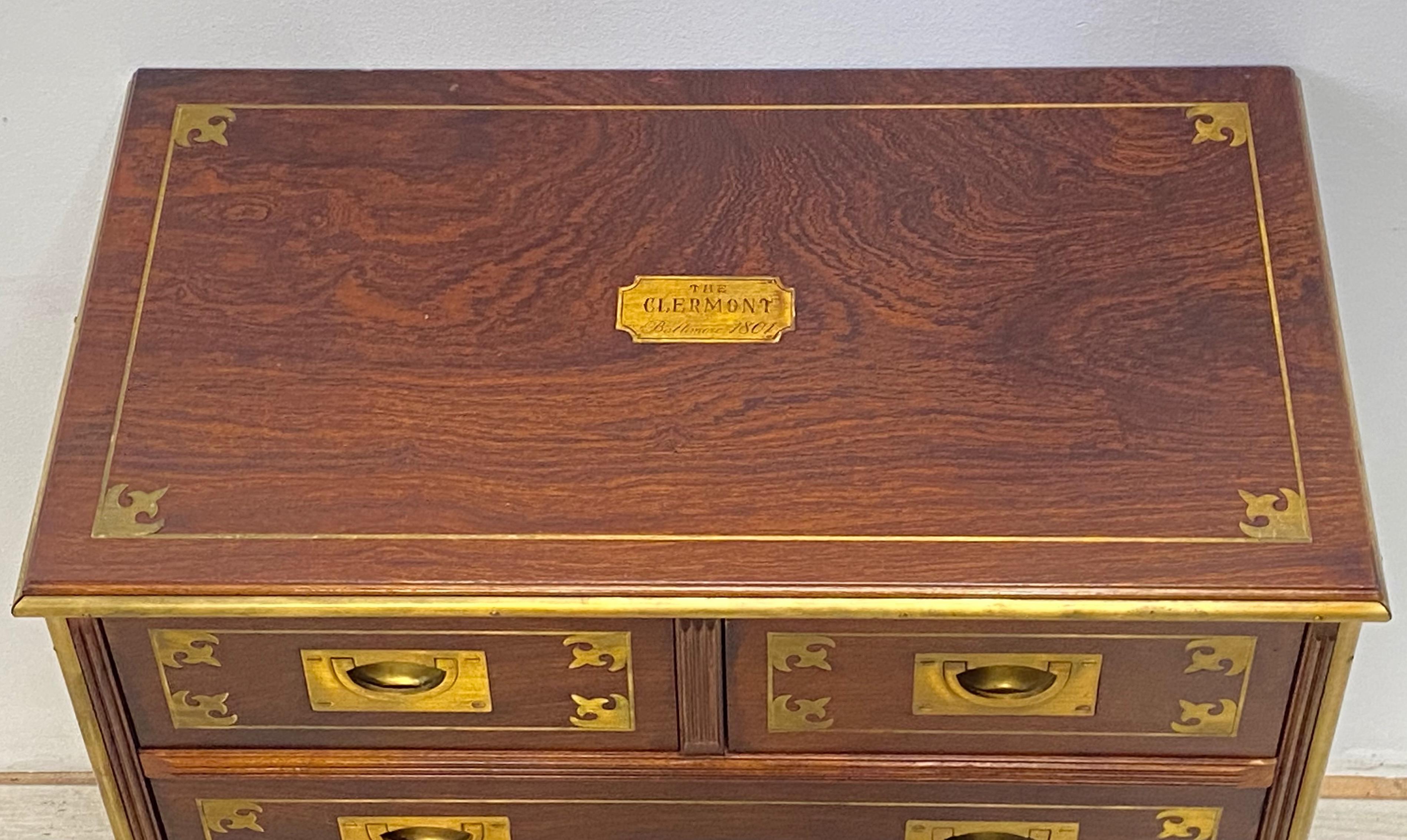 Inlay Campaign Style Mahogany and Brass Chest of Drawers