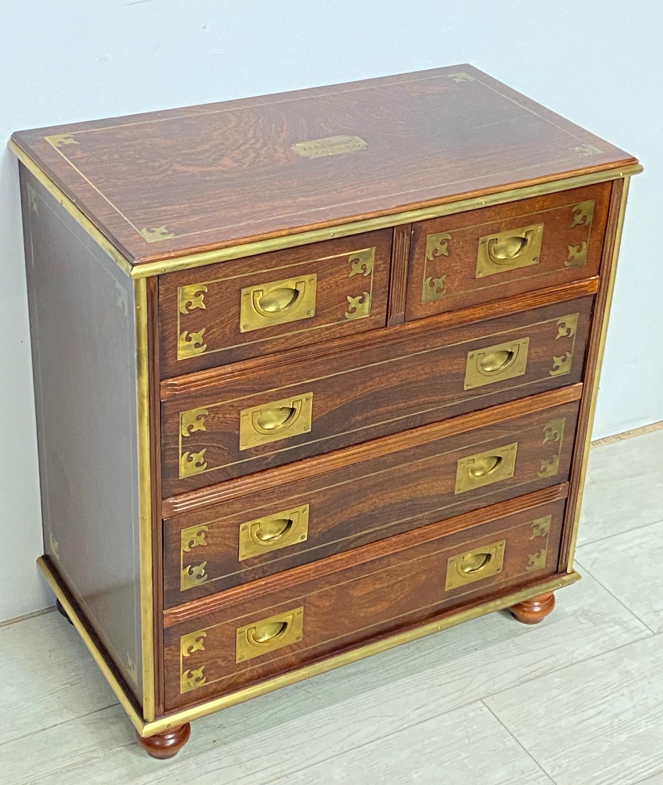 Campaign Style Mahogany and Brass Chest of Drawers In Good Condition In San Francisco, CA