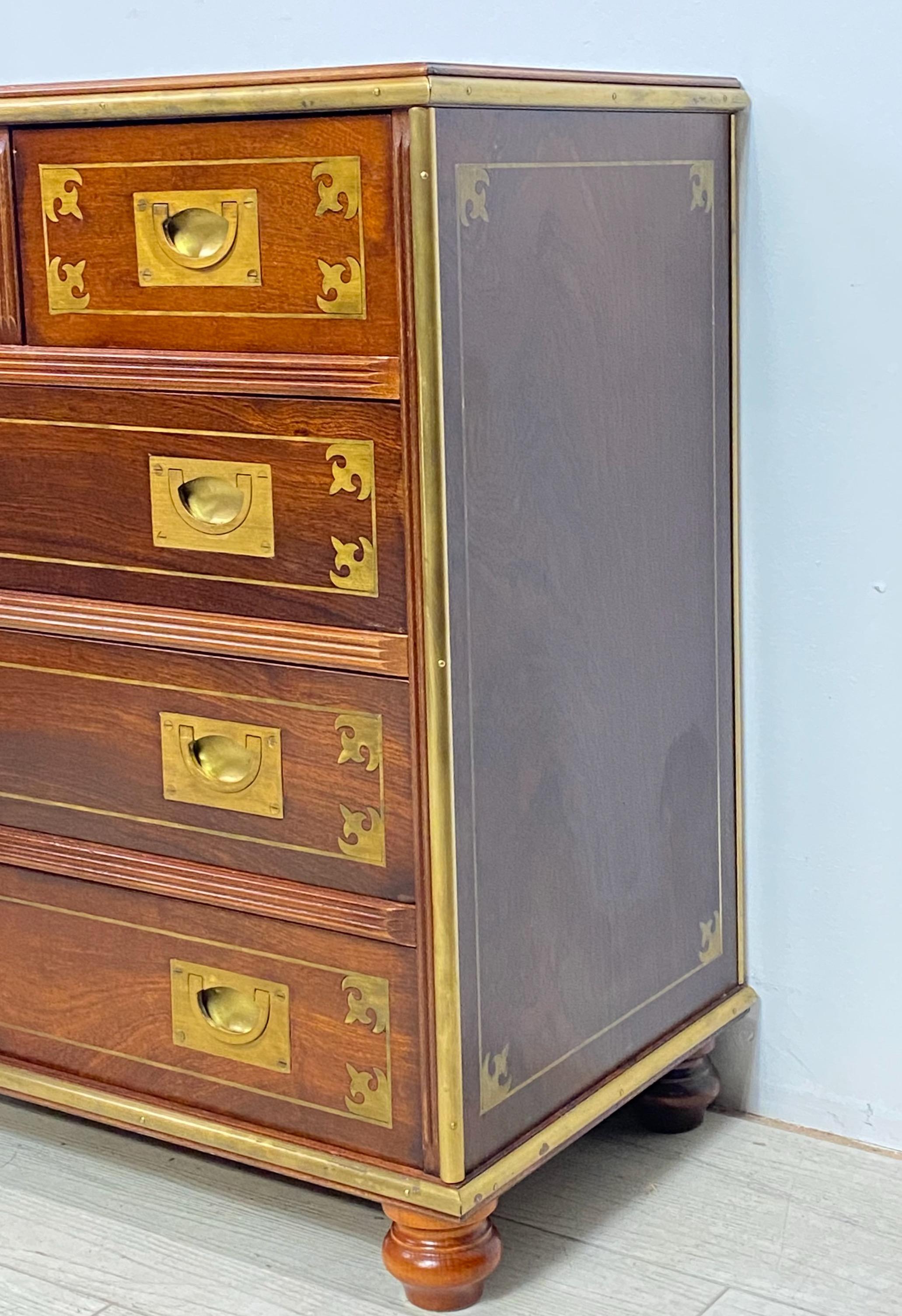 20th Century Campaign Style Mahogany and Brass Chest of Drawers