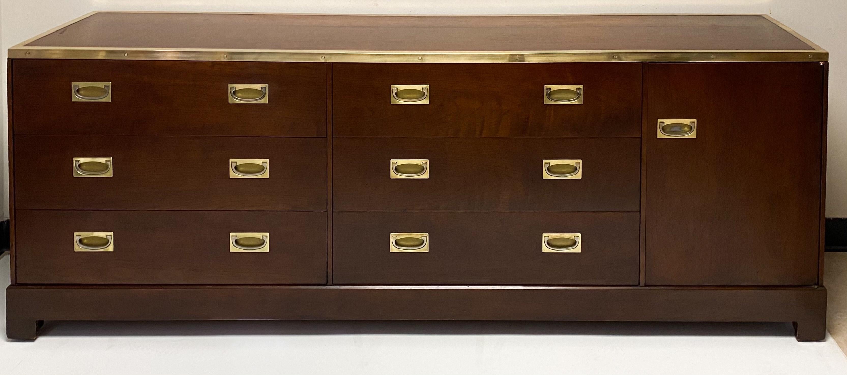 American Campaign Style Mahogany and Brass Credenza Att. To Kipp Stewart for Directional