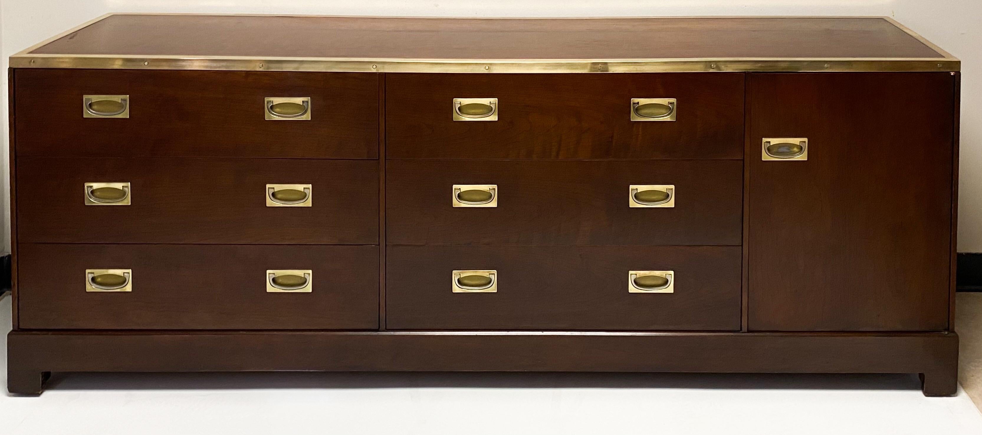 Campaign Style Mahogany and Brass Credenza Att. To Kipp Stewart for Directional 1