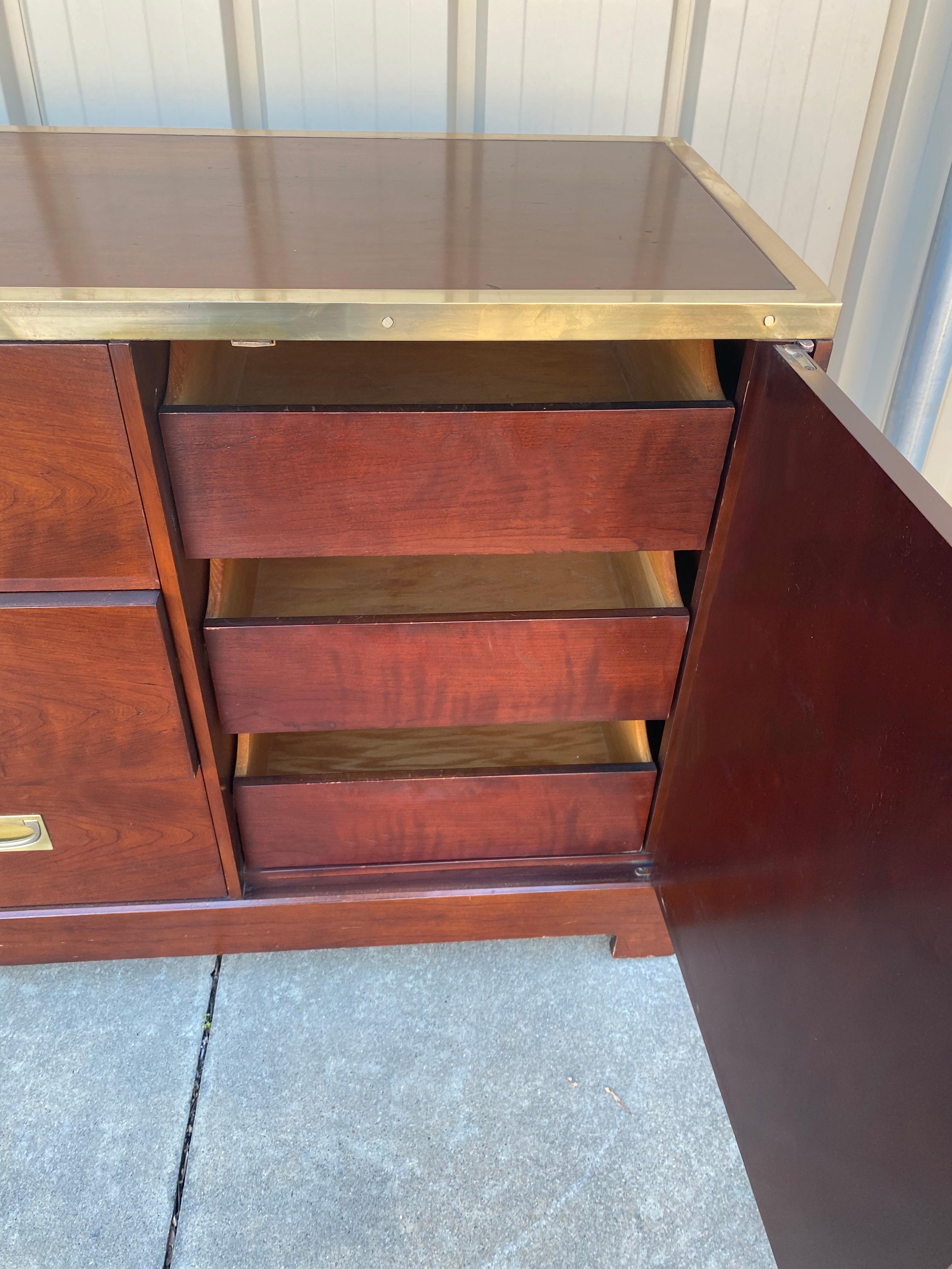 Campaign Style Mahogany and Brass Credenza Att. To Kipp Stewart for Directional 2