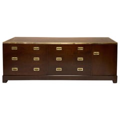 Campaign Style Mahogany and Brass Credenza Att. To Kipp Stewart for Directional