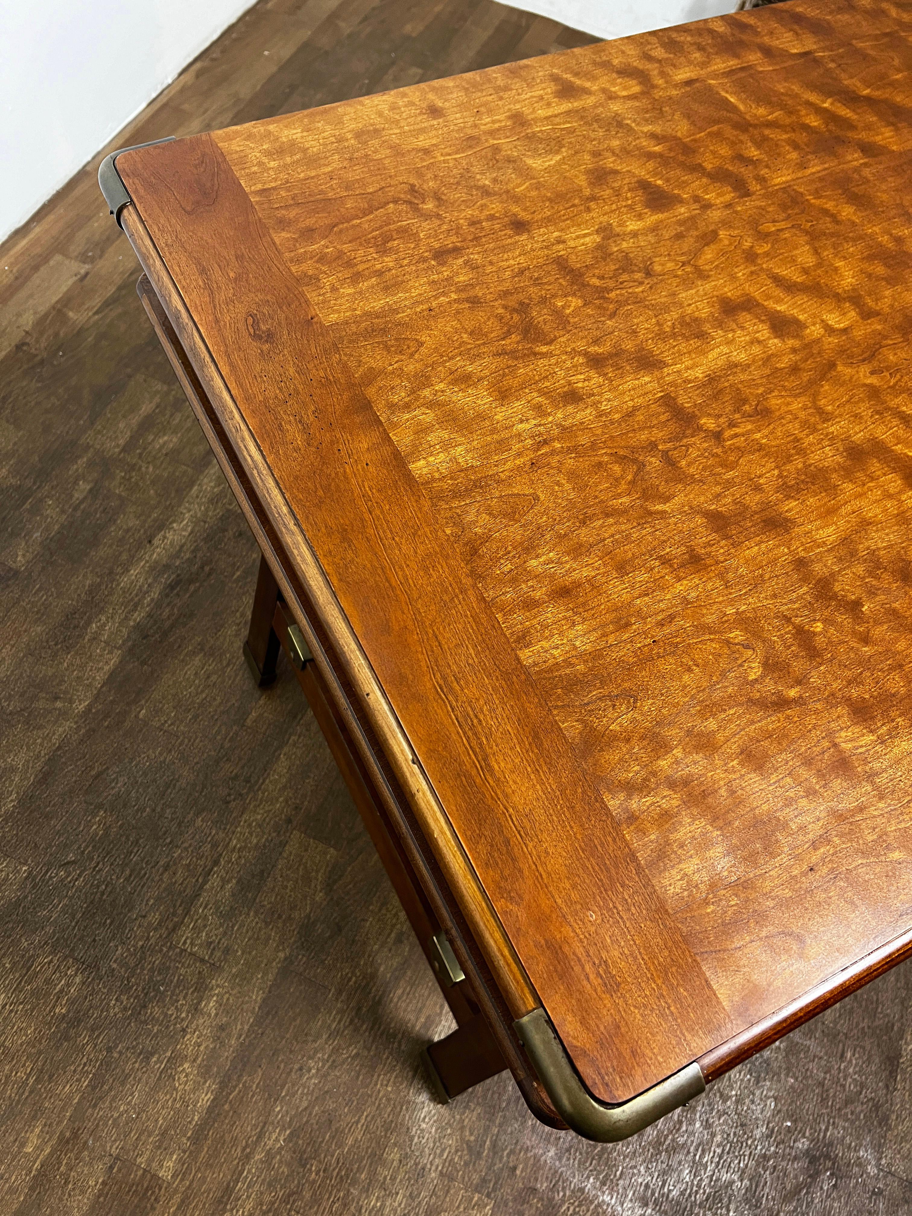Late 20th Century Campaign Style Mahogany Desk on Sawhorse Legs Circa 1970s