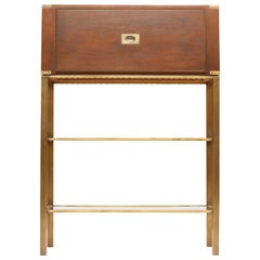 Campaign Style Mahogany Liquor or Bar Cabinet on Brass Stand