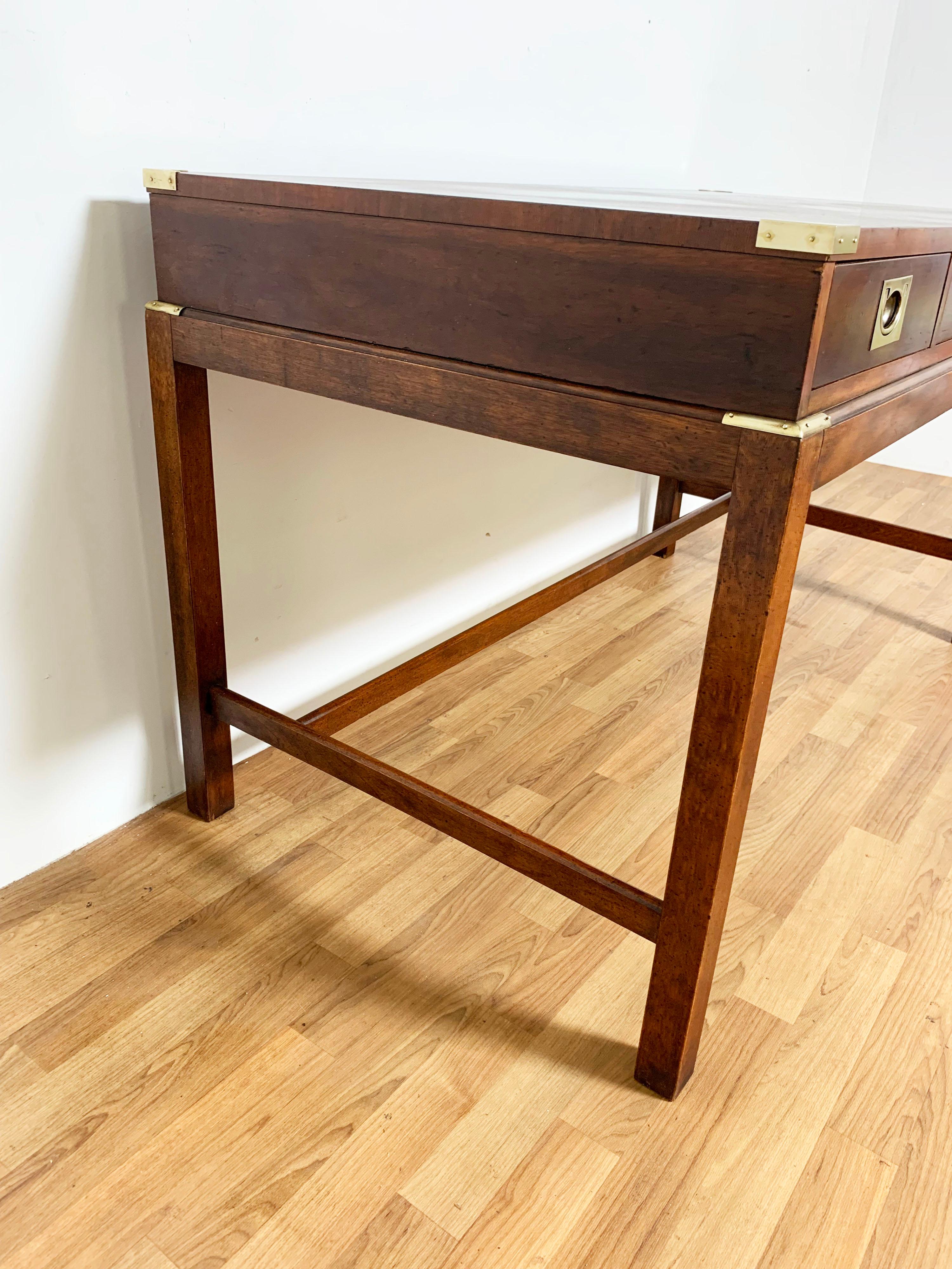Campaign Style Mahogany Writing Desk with Brass Hardware, Circa 1970s 5