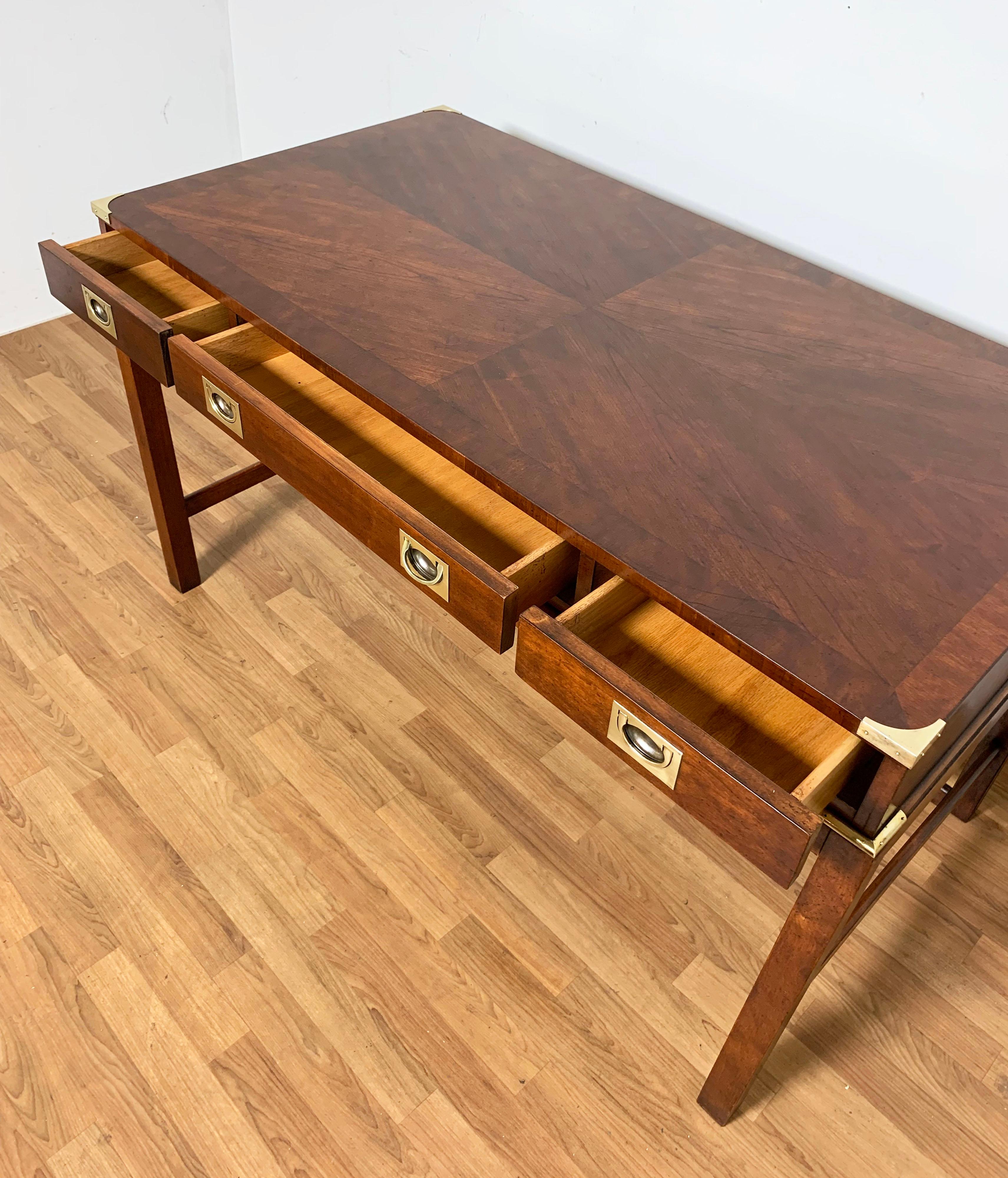 Campaign Style Mahogany Writing Desk with Brass Hardware, Circa 1970s 7