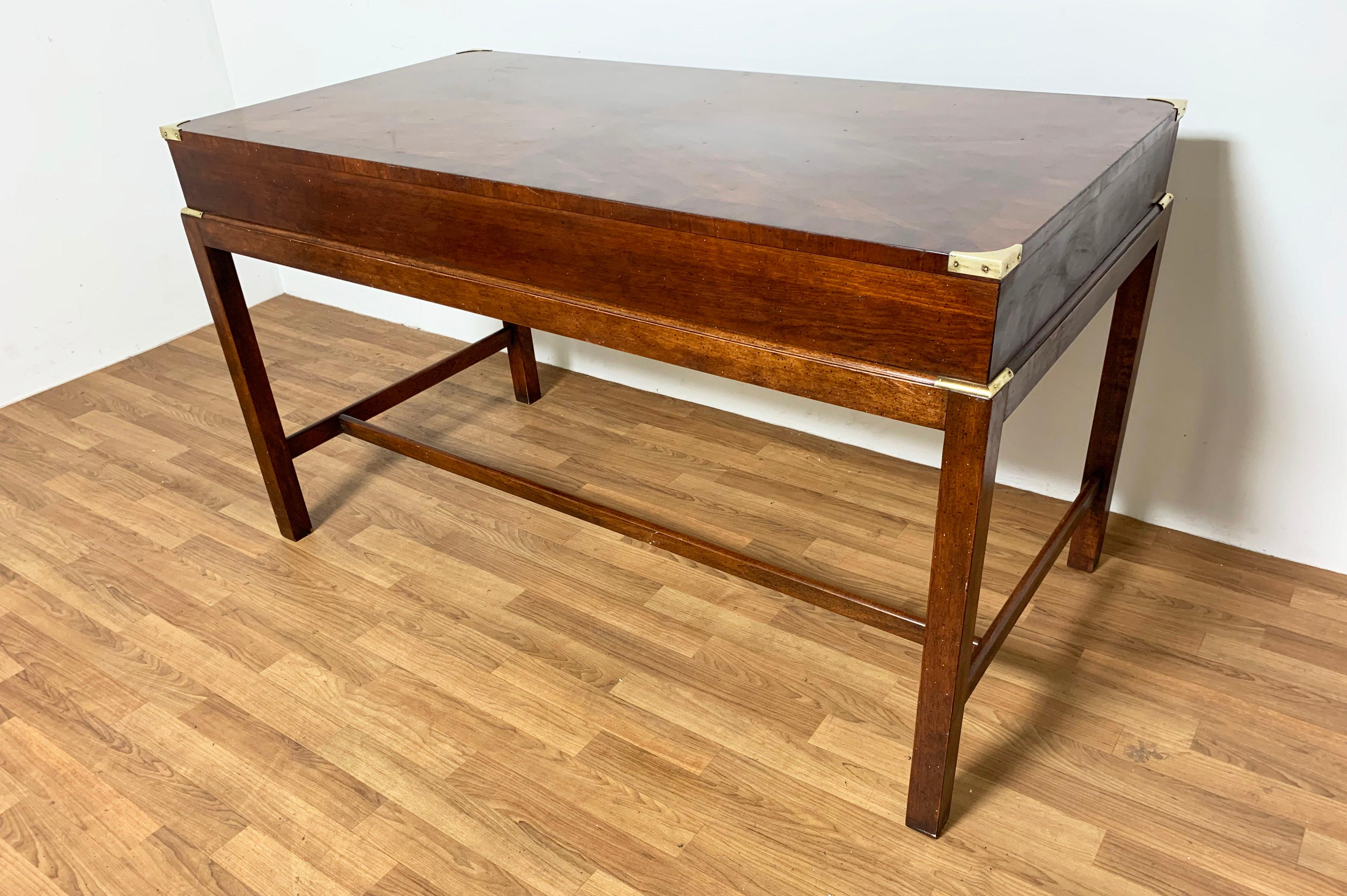 Campaign Style Mahogany Writing Desk with Brass Hardware, Circa 1970s 8