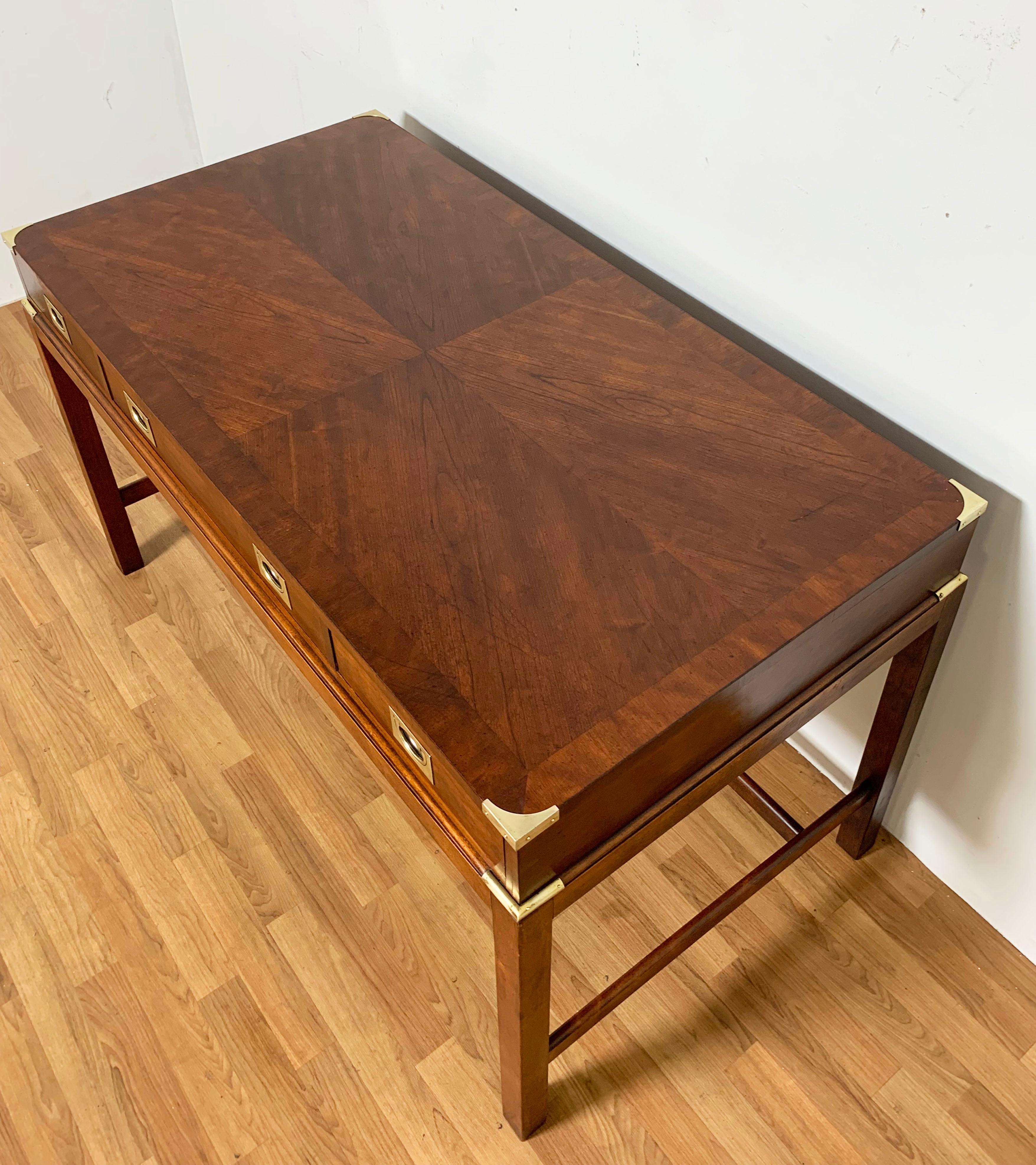 North American Campaign Style Mahogany Writing Desk with Brass Hardware, Circa 1970s