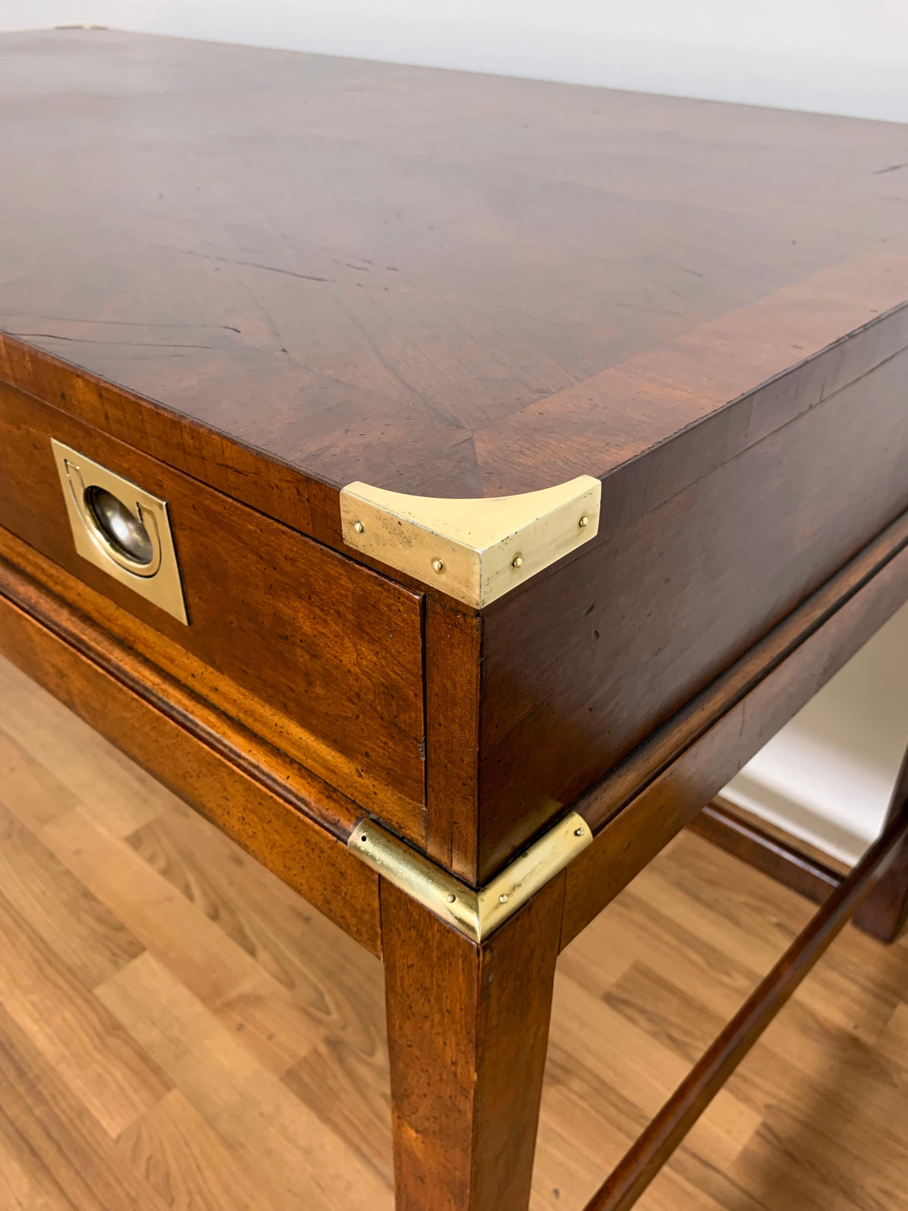 Campaign Style Mahogany Writing Desk with Brass Hardware, Circa 1970s 1