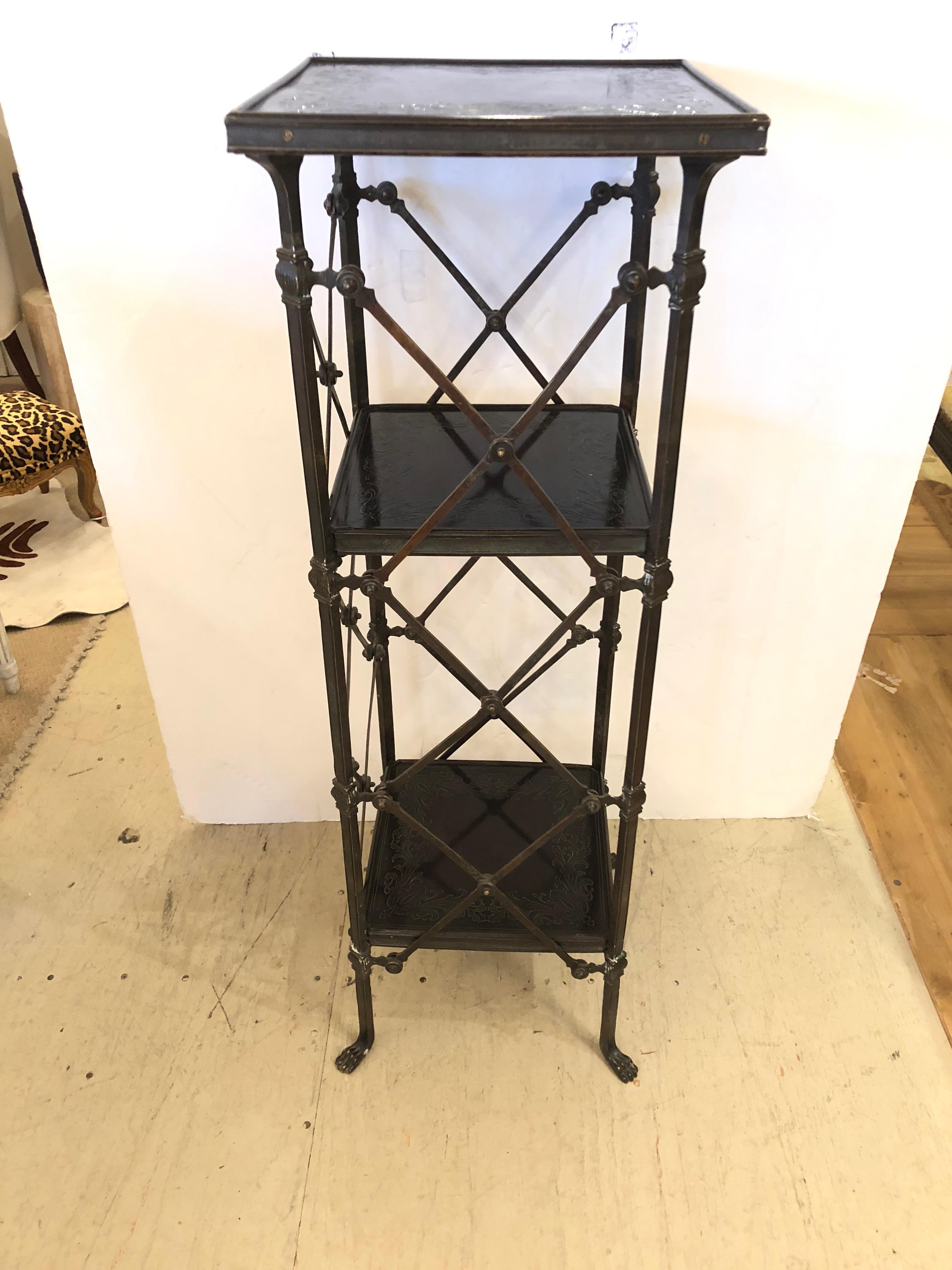 Campaign Style Maitland Smith Iron and Leather Narrow Étagère at 1stDibs