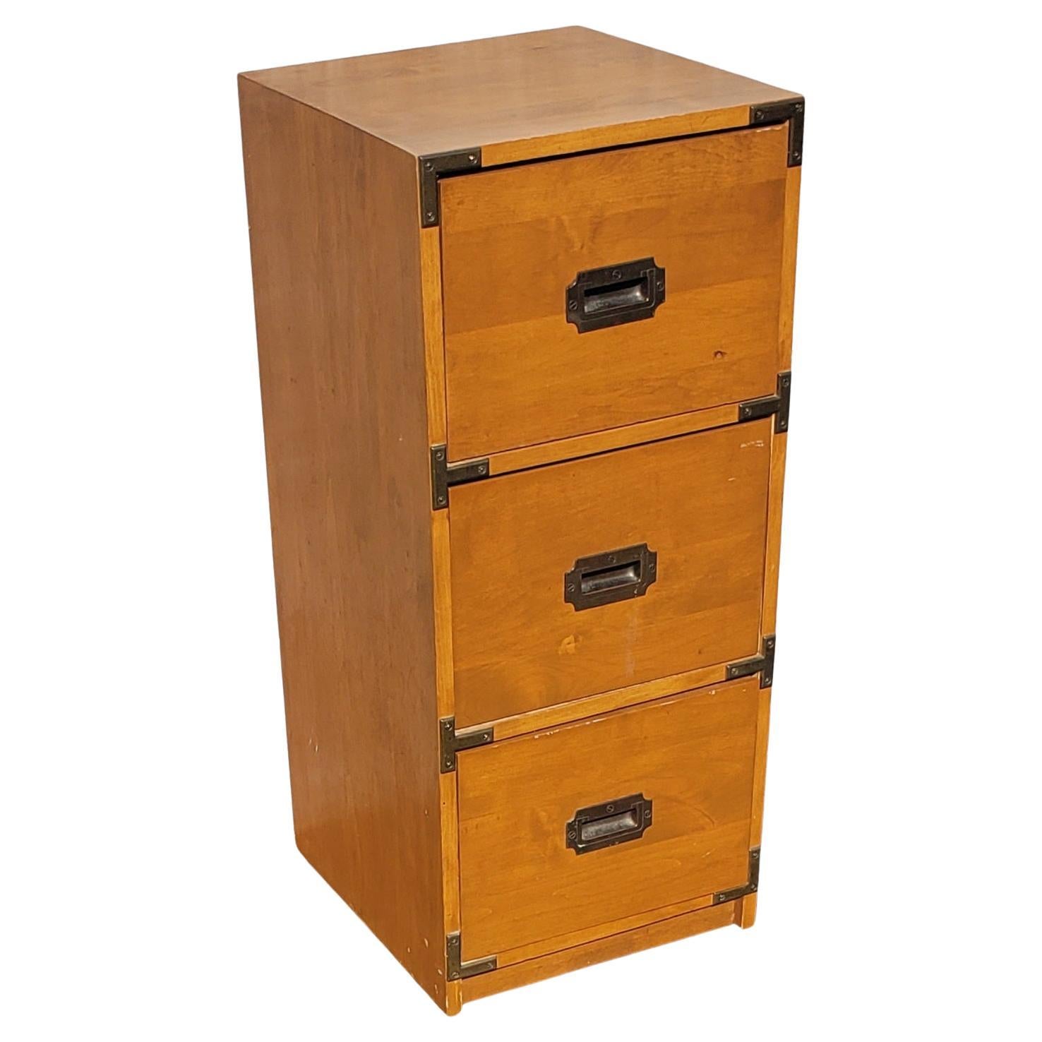 Hand-Crafted Campaign Style Maple 3-Drawer Chest / Filing Cabinet, Circa 1950s For Sale