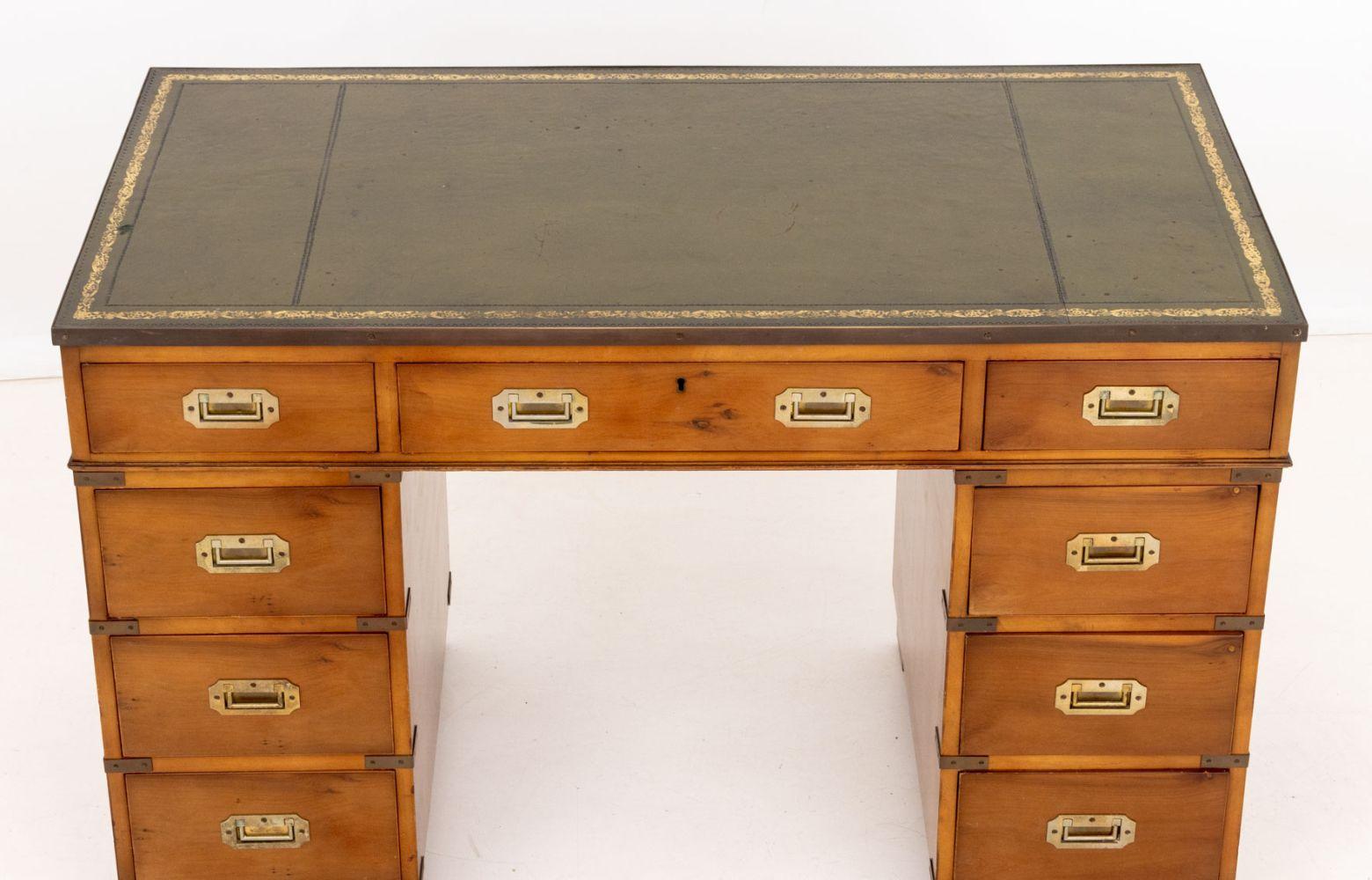 Gilt Campaign Style Maple Writing Desk For Sale