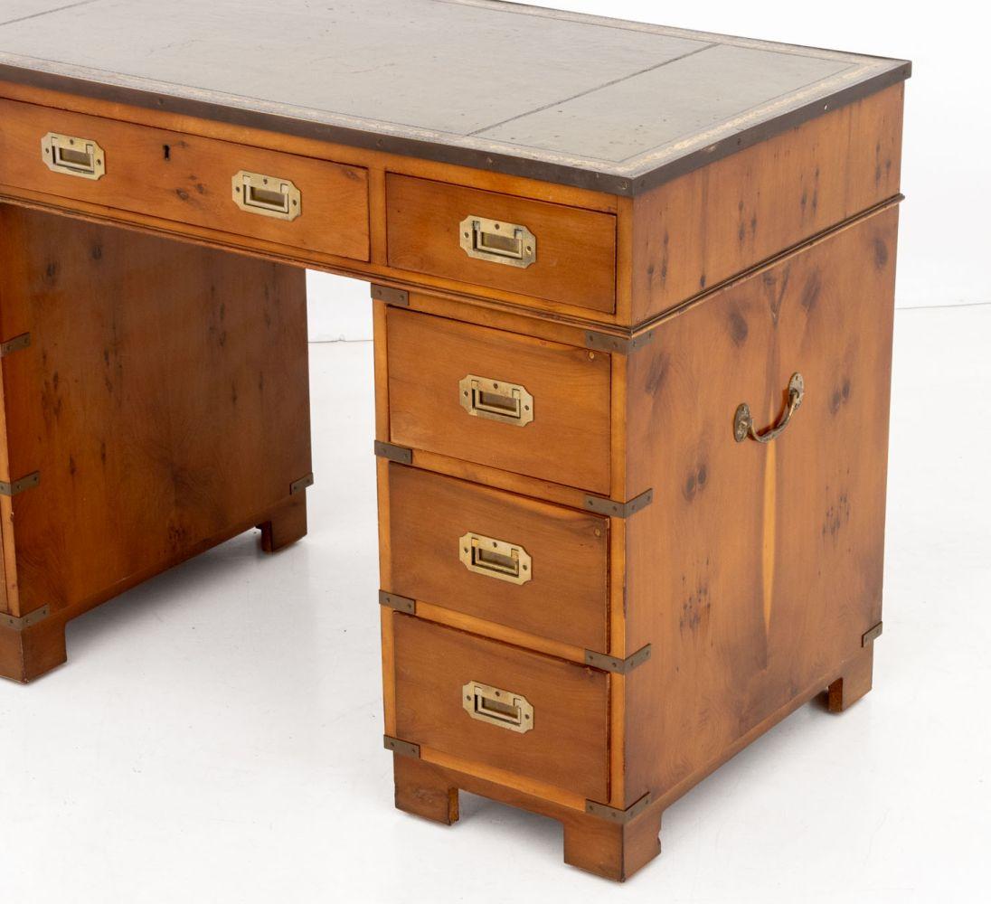 Leather Campaign Style Maple Writing Desk For Sale