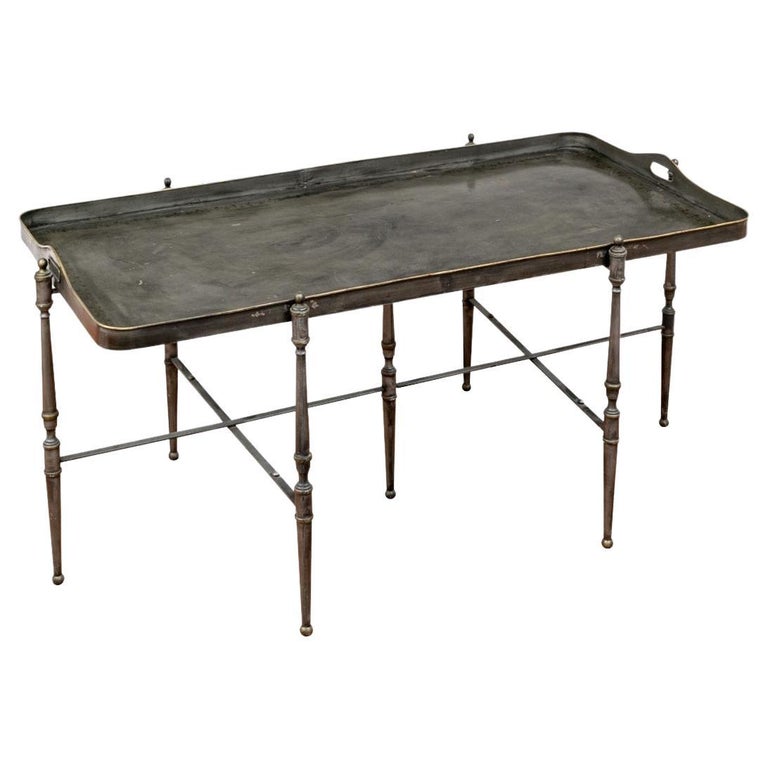Campaign Style Metal Tray Top Cocktail Table For Sale at 1stDibs