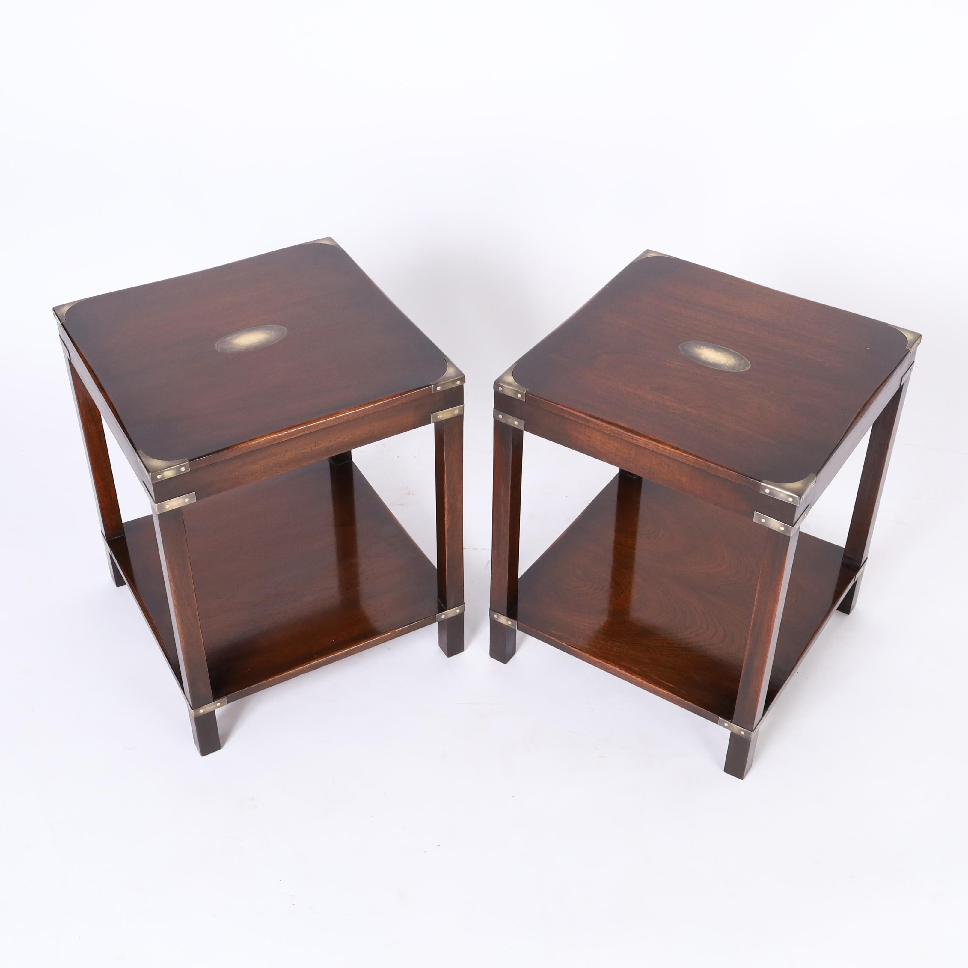 American Campaign Style Pair of Vintage Two Tiered Table or Stands For Sale