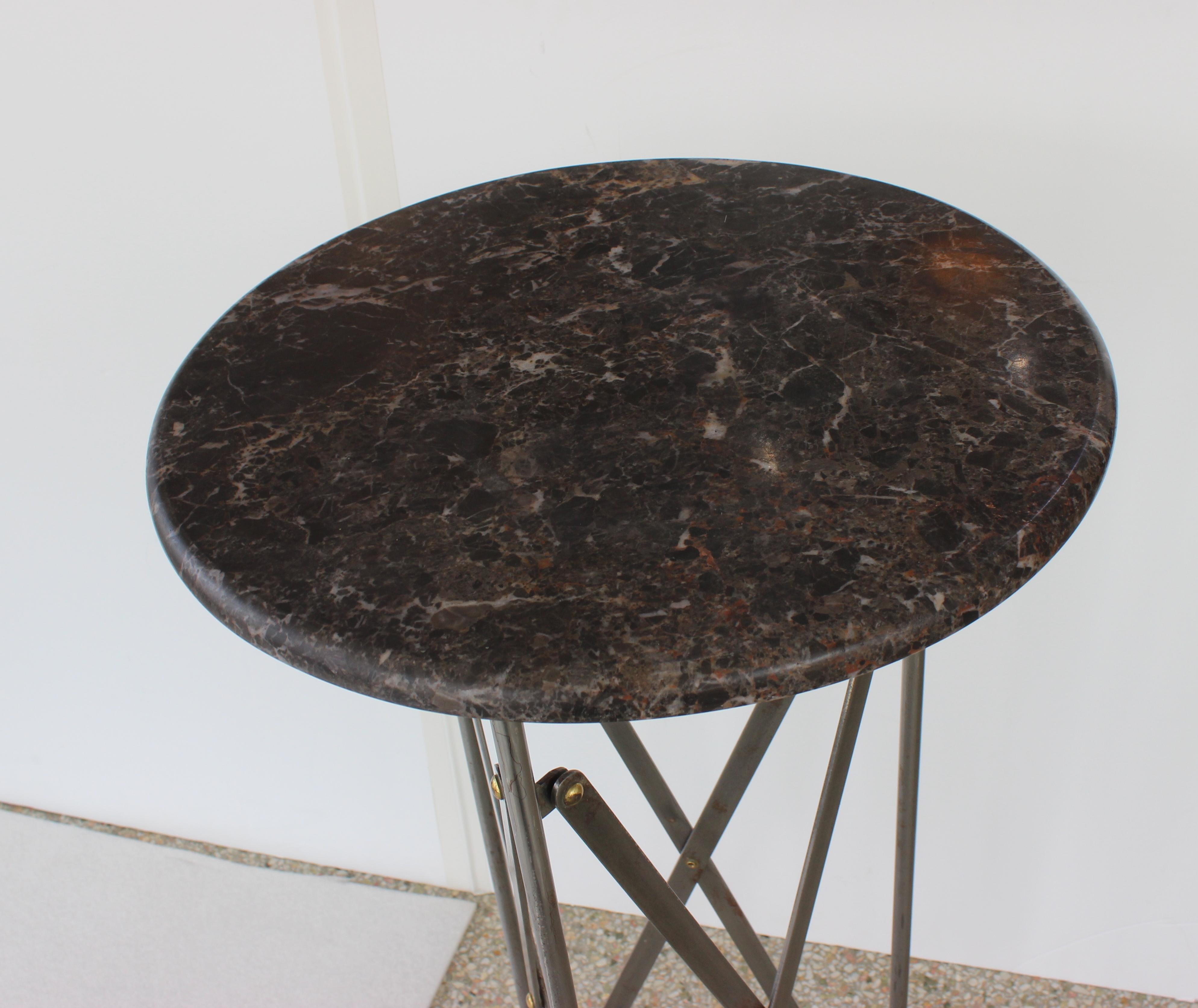 Cast Campaign Style Pedestal with Marble Top For Sale