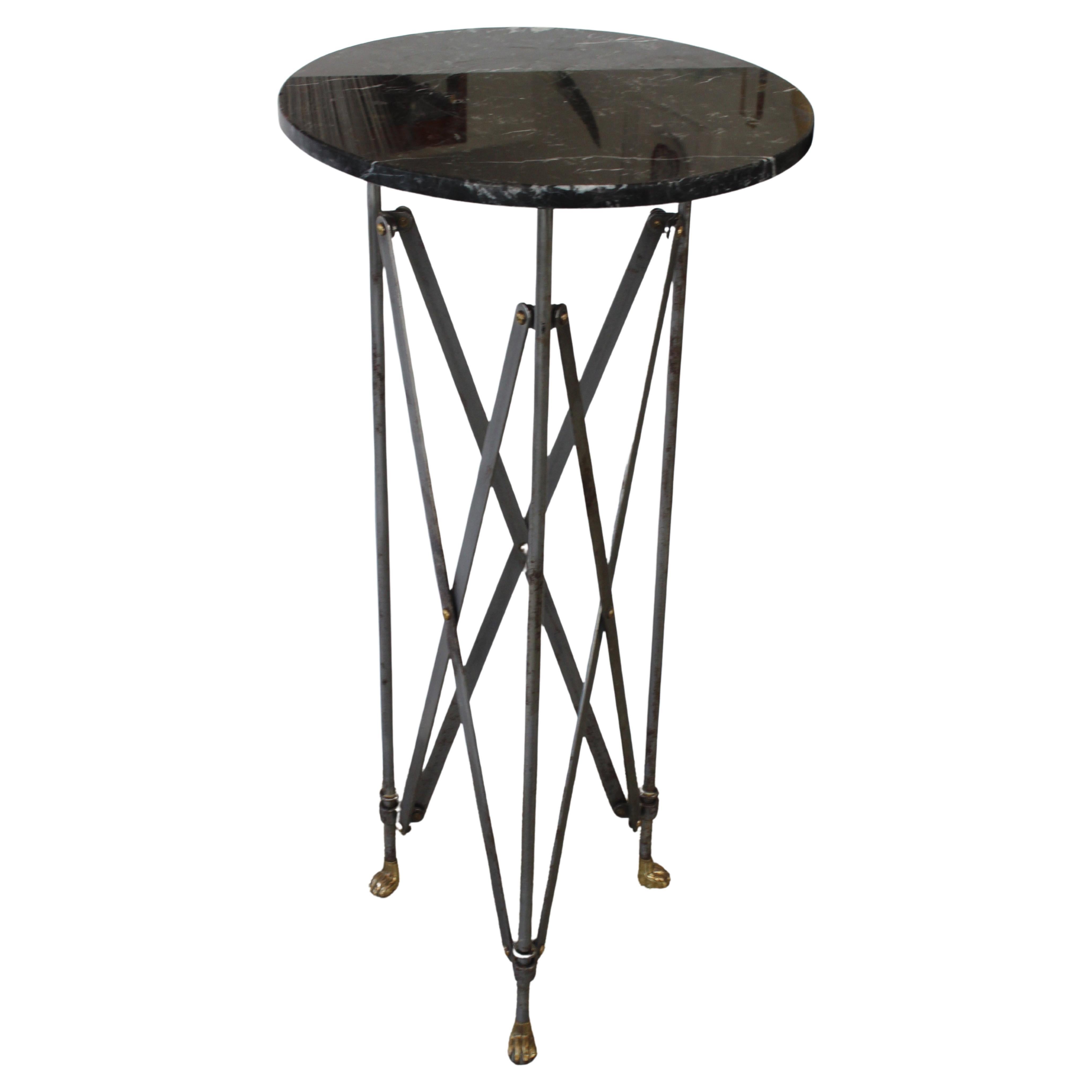 Campaign Style Pedestal with Marble Top For Sale