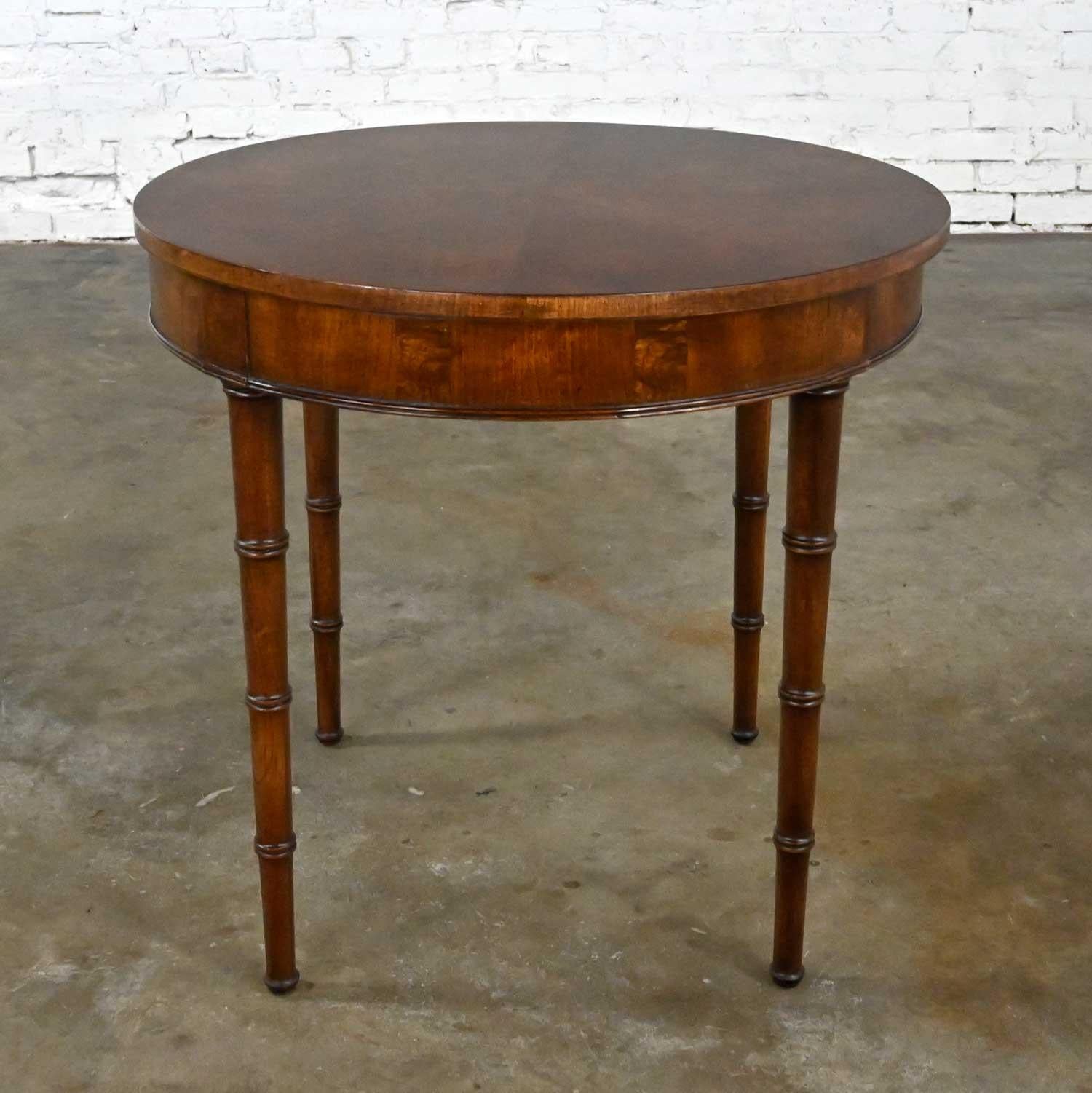 Campaign Style Round Walton Accent Lamp Table Faux Bamboo Legs by Fine Arts Furn 6