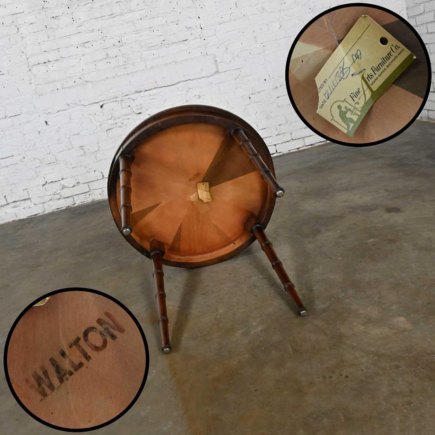 Campaign Style Round Walton Accent Lamp Table Faux Bamboo Legs by Fine Arts Furn 9