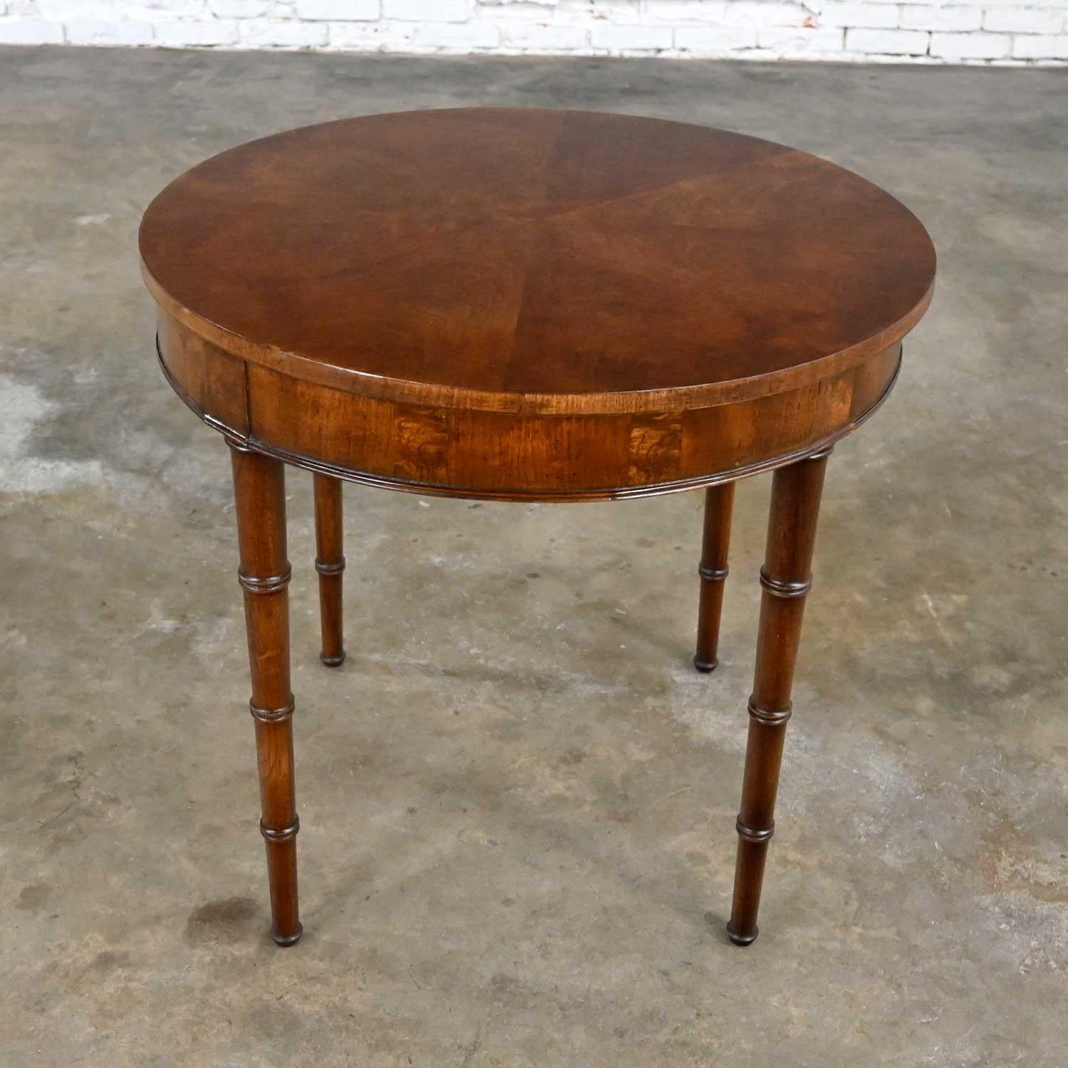 American Campaign Style Round Walton Accent Lamp Table Faux Bamboo Legs by Fine Arts Furn