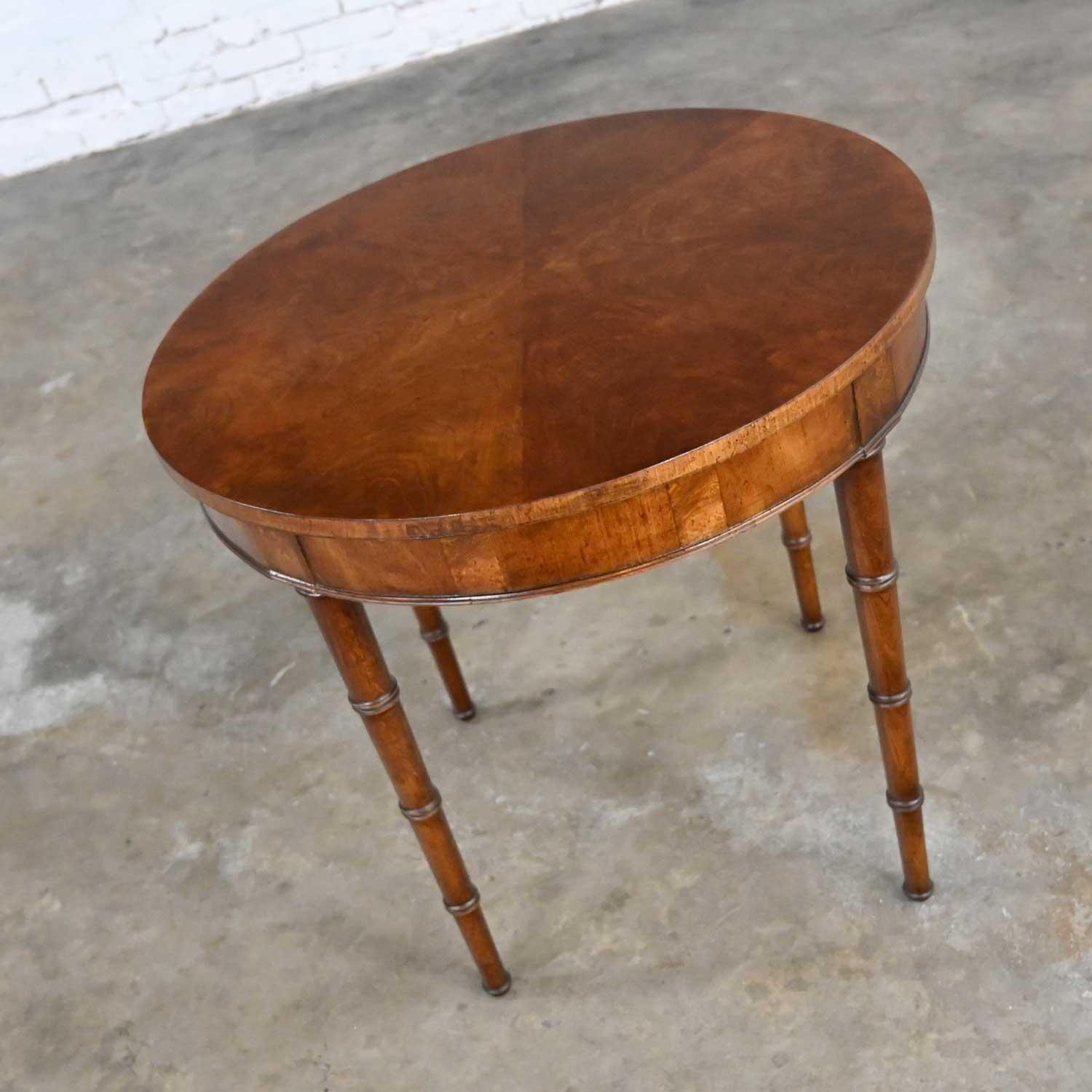 20th Century Campaign Style Round Walton Accent Lamp Table Faux Bamboo Legs by Fine Arts Furn