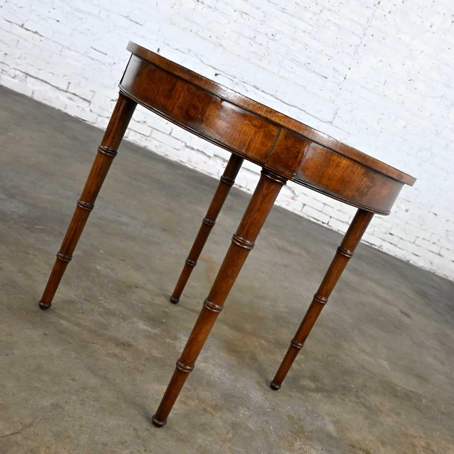 Wood Campaign Style Round Walton Accent Lamp Table Faux Bamboo Legs by Fine Arts Furn