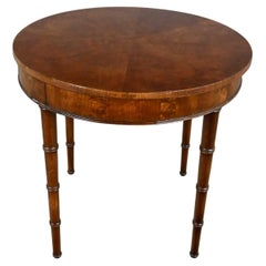 Used Campaign Style Round Walton Accent Lamp Table Faux Bamboo Legs by Fine Arts Furn