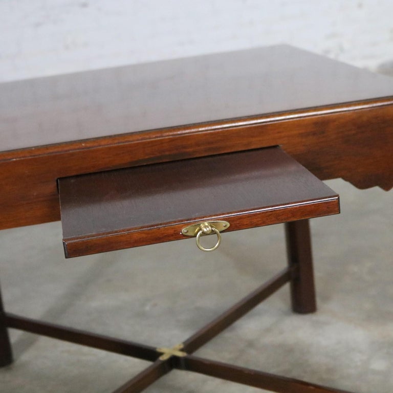 Campaign Style Square Side or End Table with PullOut Shelf and Brass