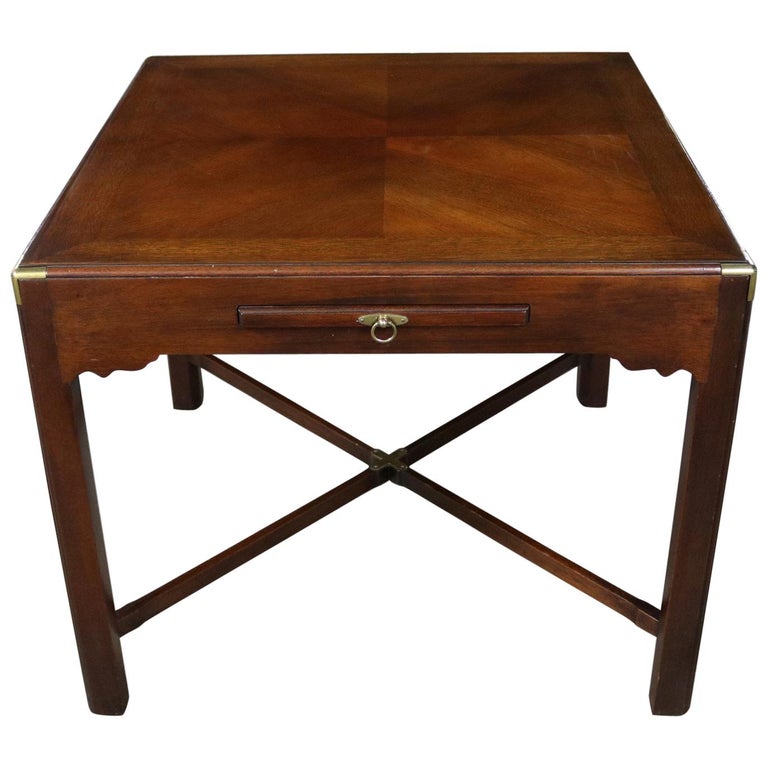 Campaign Style Square Side Or End Table With Pull Out Shelf And Brass Accents For Sale At 1stdibs