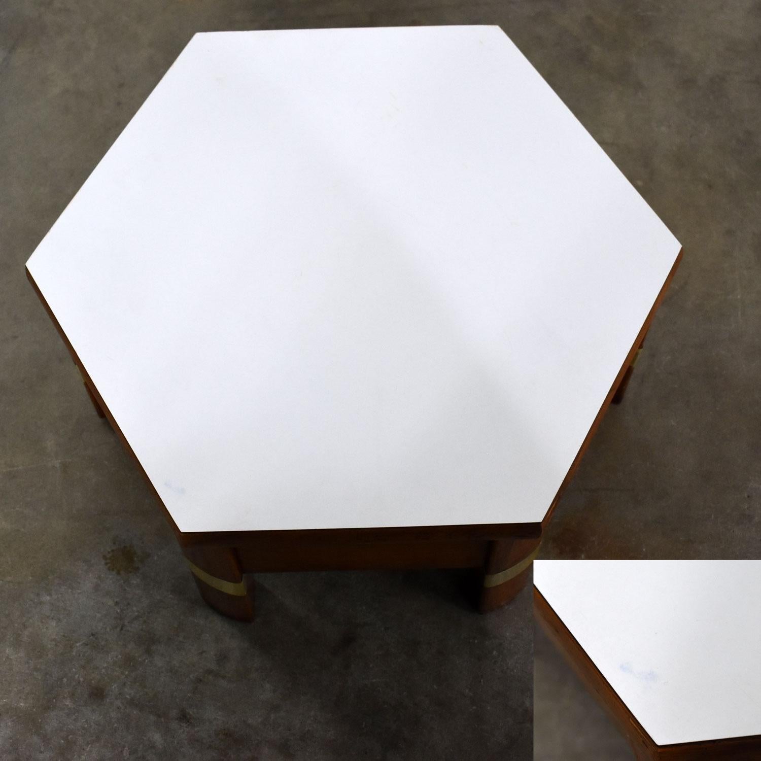 Campaign Style Swivel Chairs on Hexagon Base with Hex Table by Hickory Furniture 7