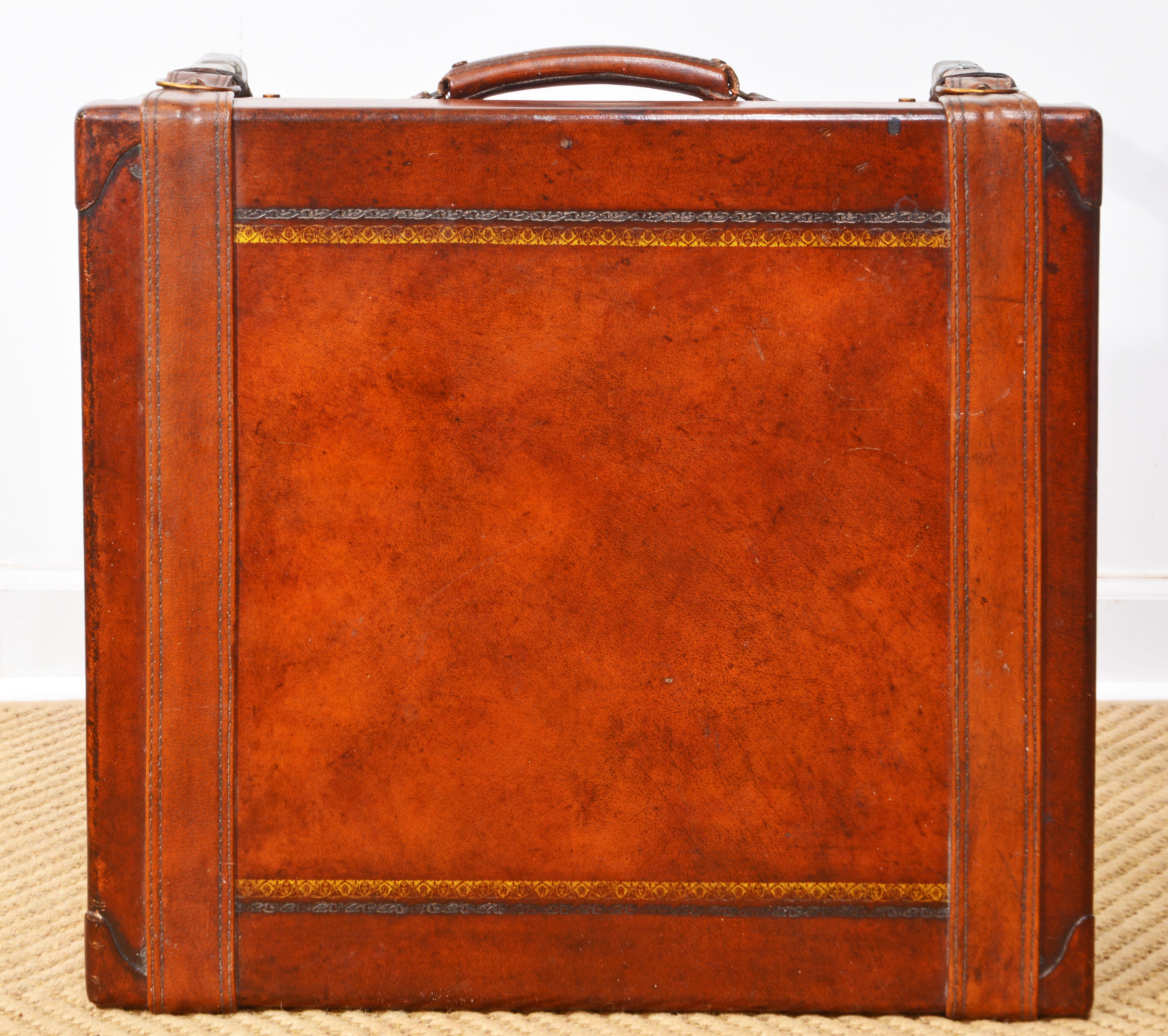 Campaign Style Vintage Leather Luggage Table on Hand Forged Stand 2