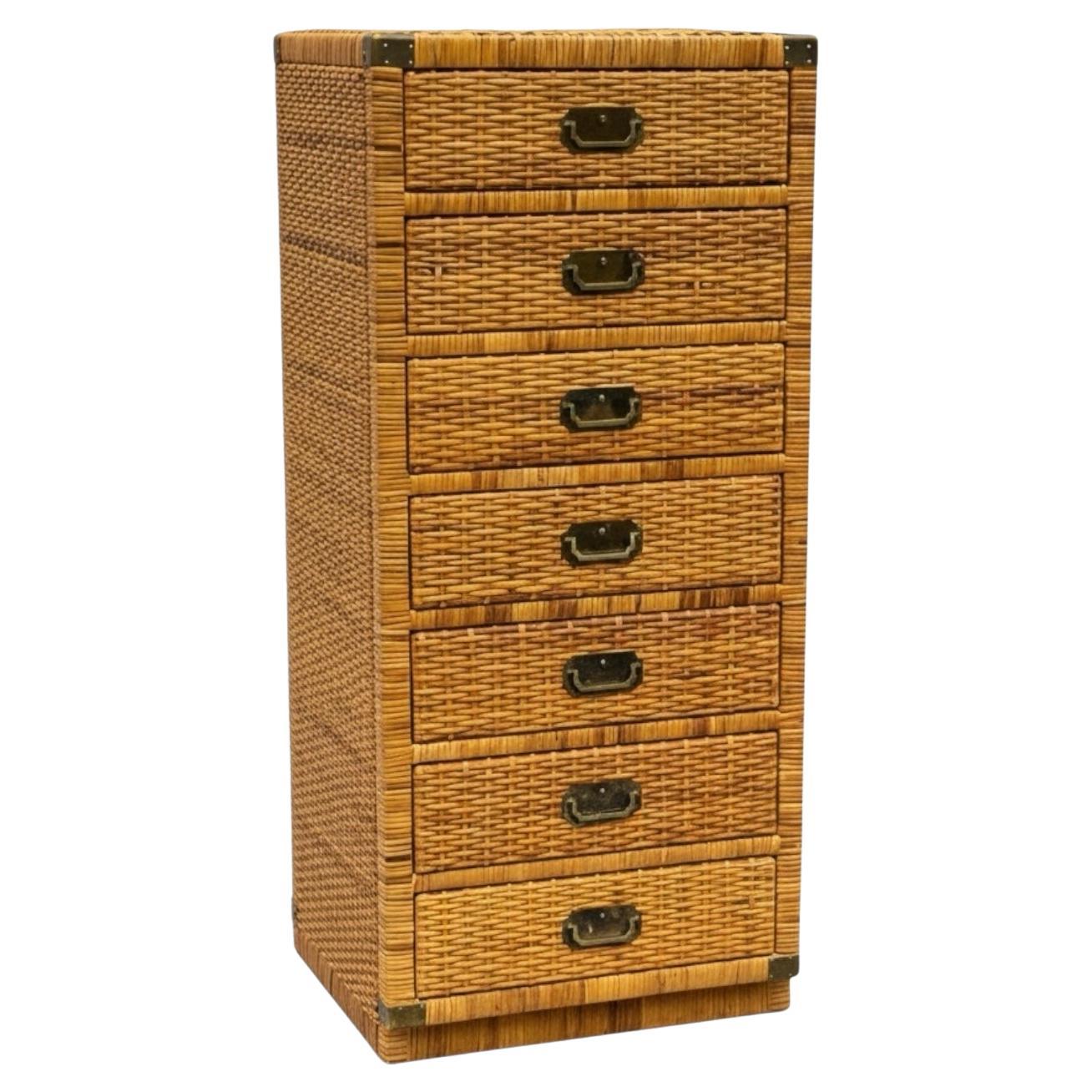 Campaign Style Wicker Bamboo Rattan Lingerie Jewelry Chest Bilecky Inspired For Sale